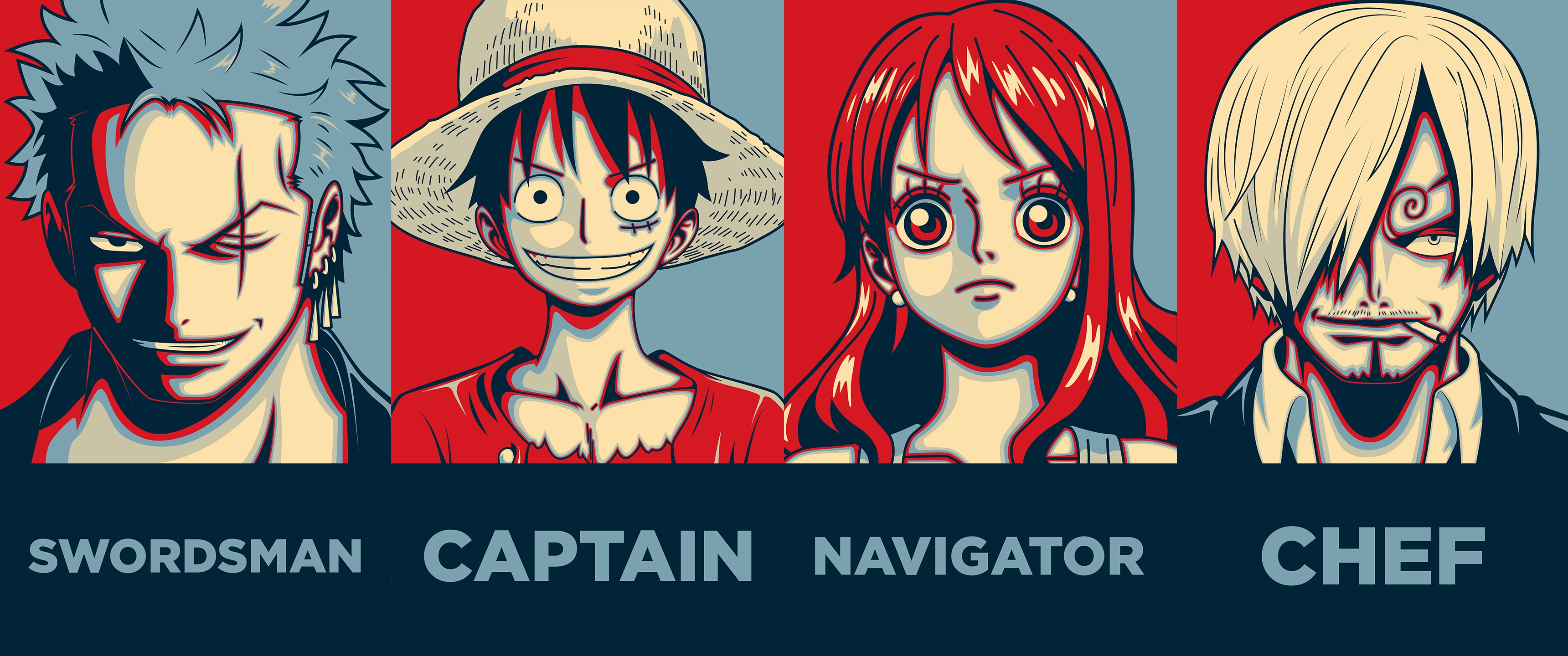 One Piece characters: Zoro, Luffy, Nami, and Sanji HD Wallpaper