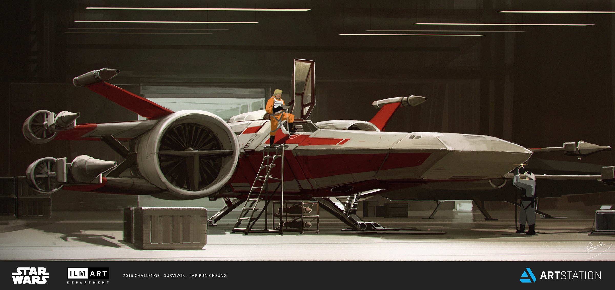 Star Wars X-wing Fighter in Hangar by Lap Pun Cheung HD Wallpaper