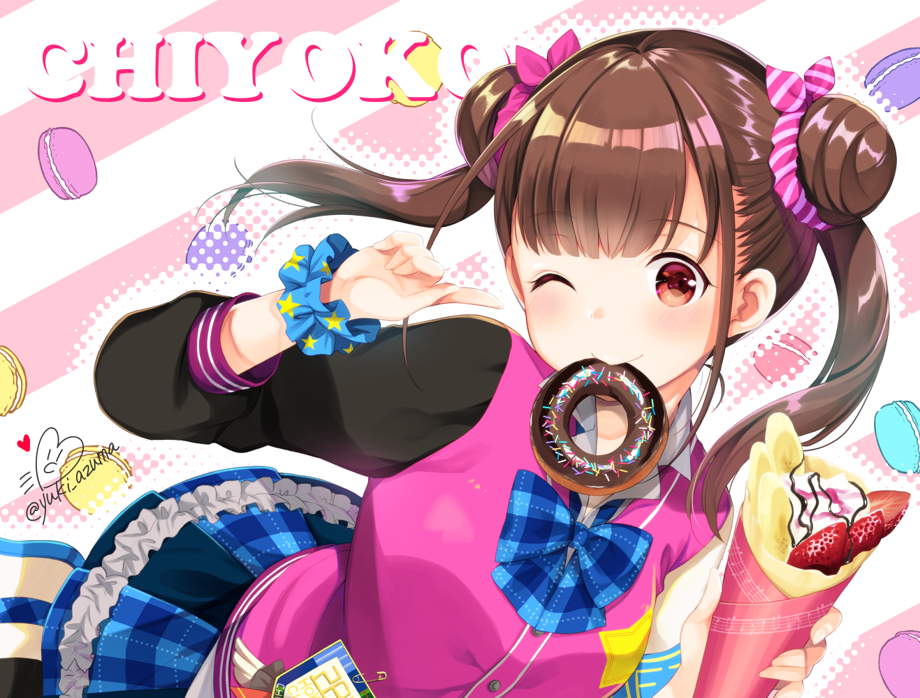 Chiyoko with a donut and crepe HD Wallpaper