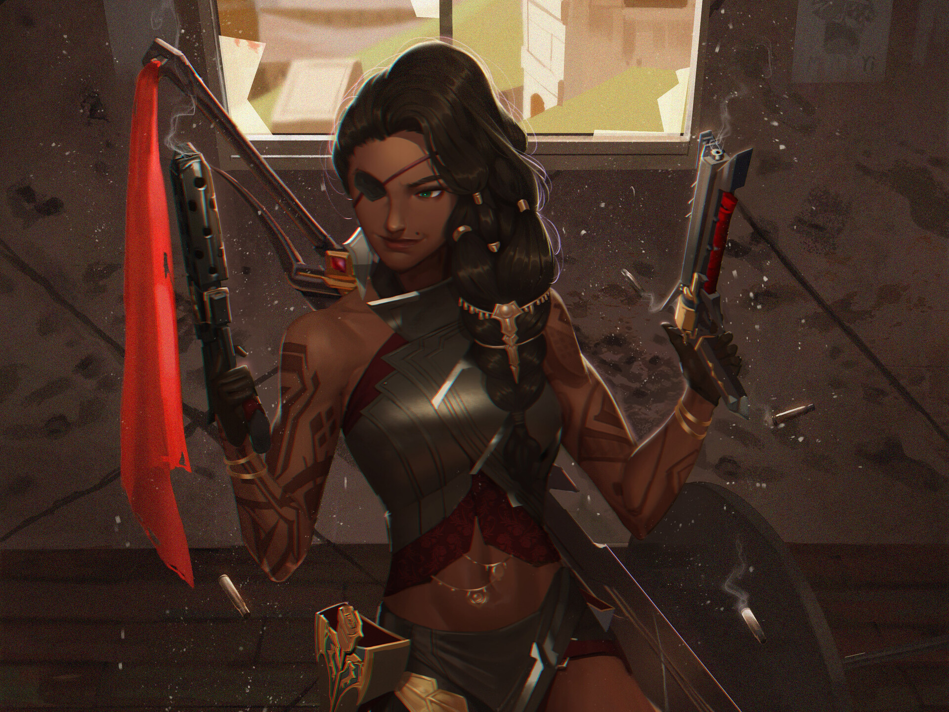 Samira from League of Legends with guns HD Wallpaper