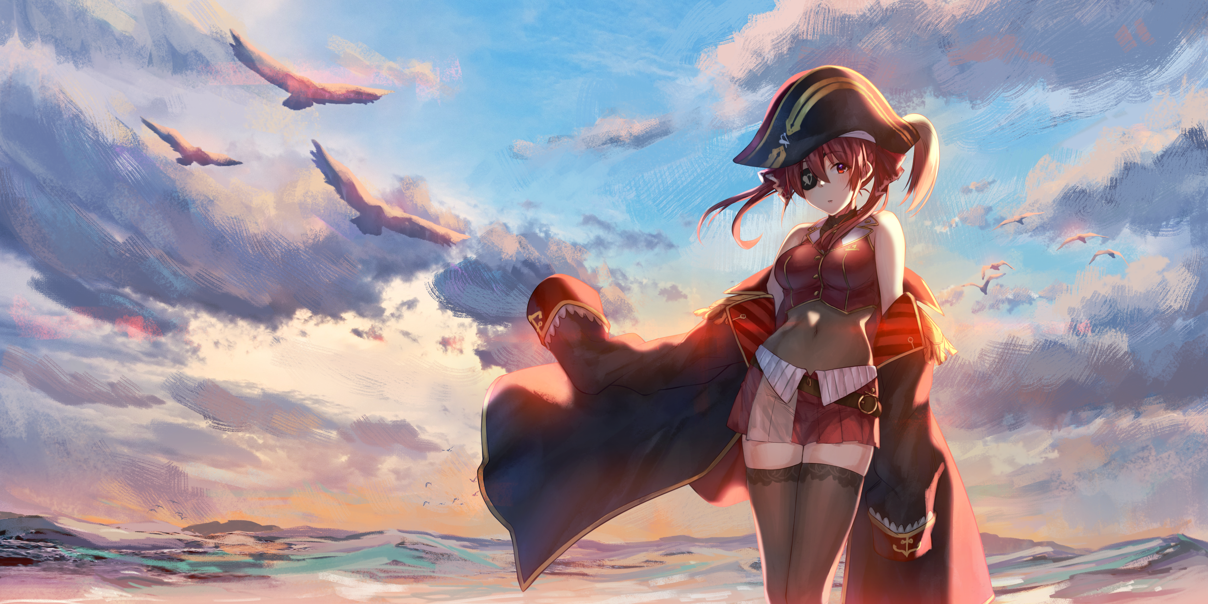 Houshou Marine from Hololive wearing a pirate outfit HD Wallpaper
