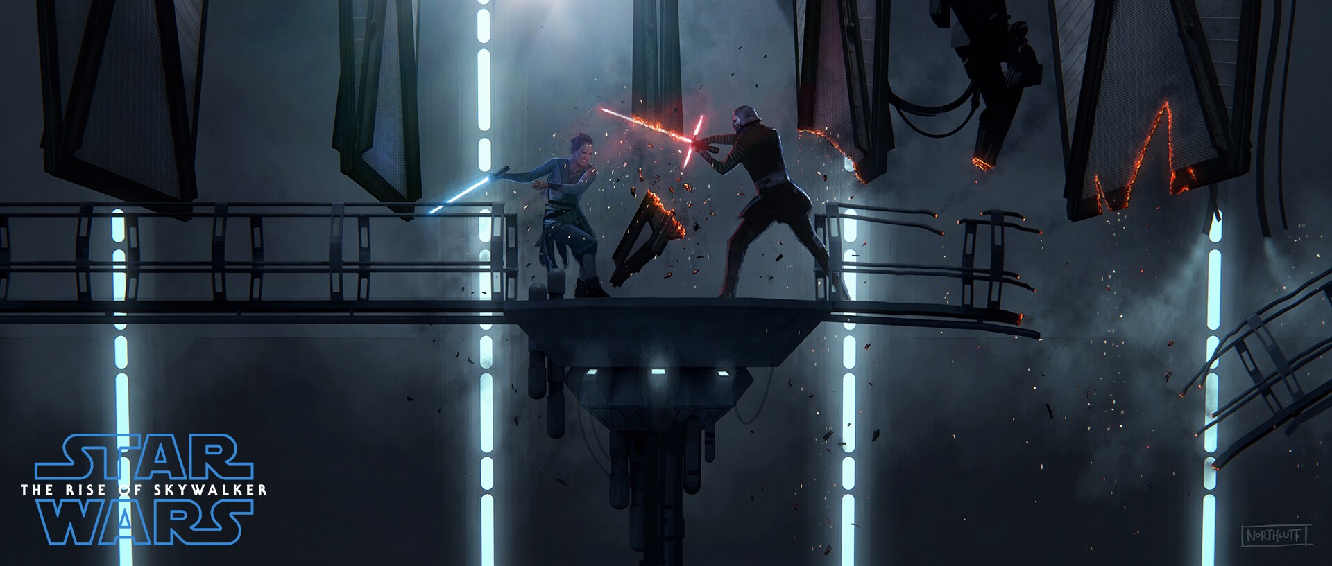 Rey and Kylo Ren duel in Star Wars: The Rise of Skywalker concept art HD Wallpaper