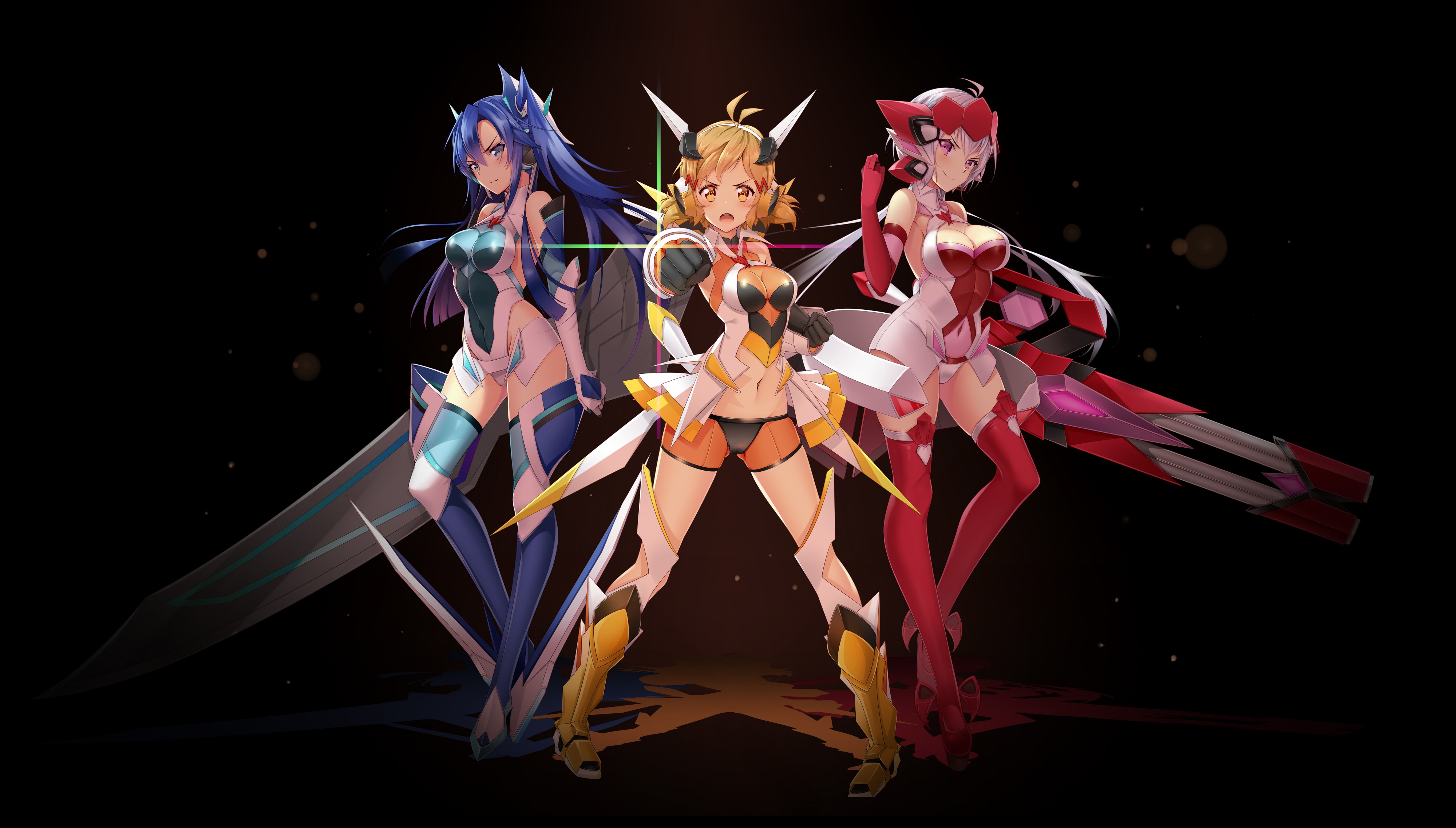 3 girls from Senki Zesshou Symphogear with weapons HD Wallpaper