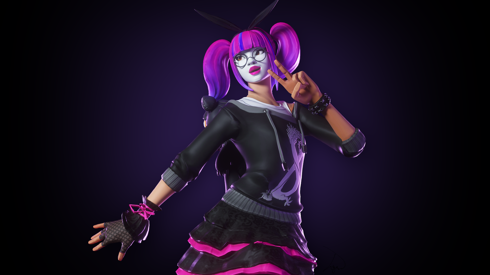 Fortnite character with purple hair and bunny ears HD Wallpaper