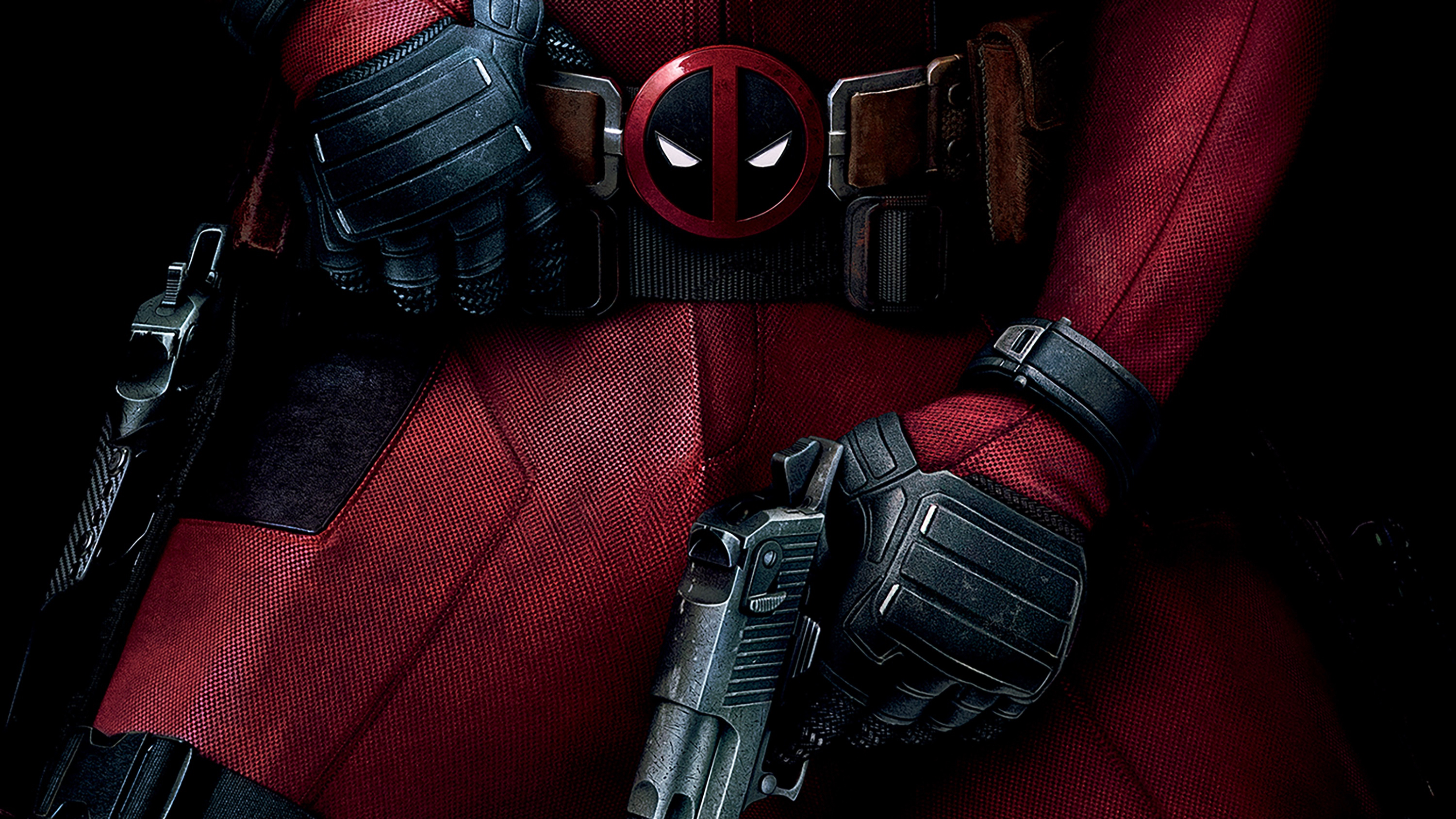 Deadpool holding guns with his logo HD Wallpaper