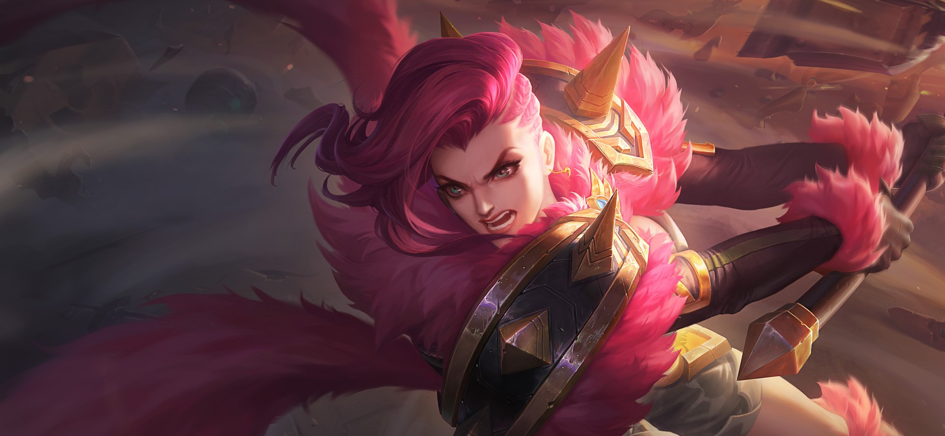 Warrior with pink hair and shield HD Wallpaper