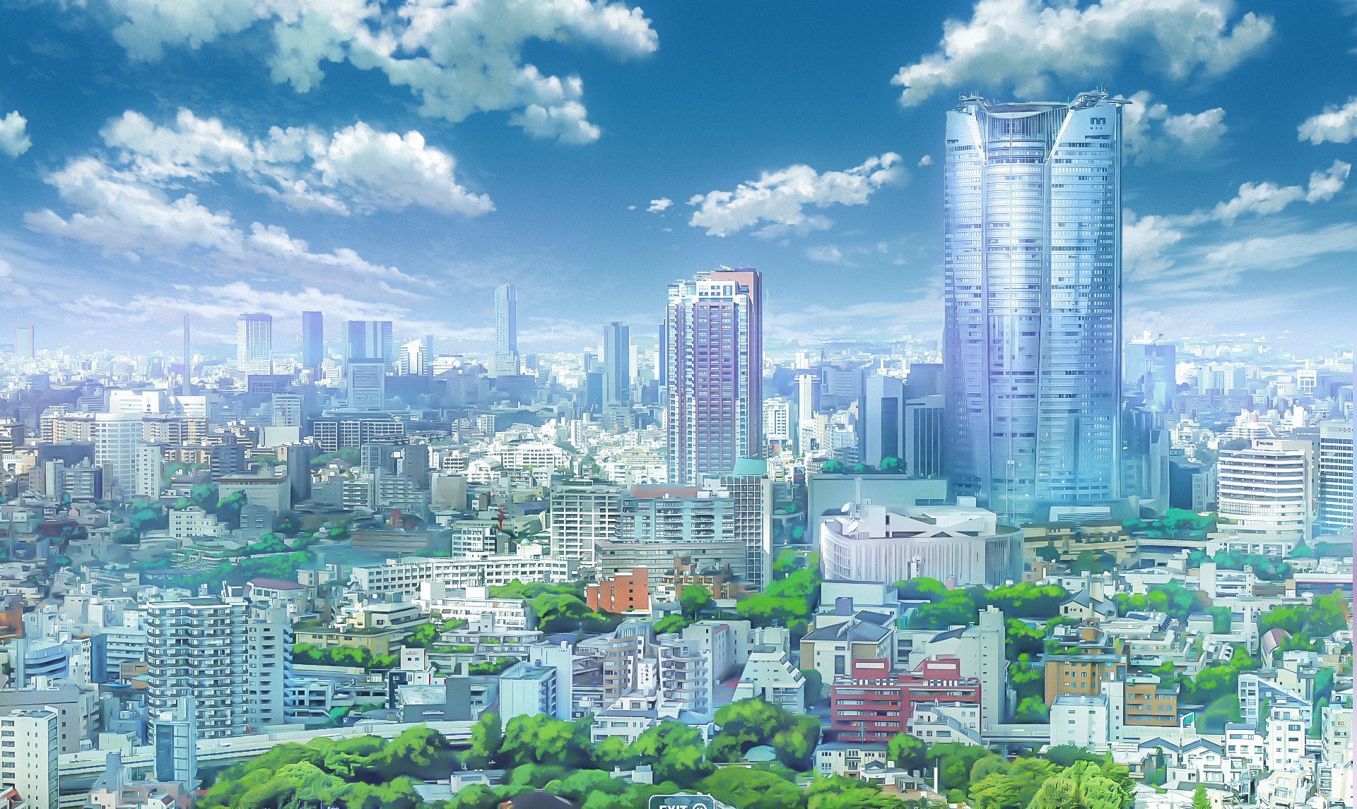 Cityscape with tall buildings and clouds HD Wallpaper