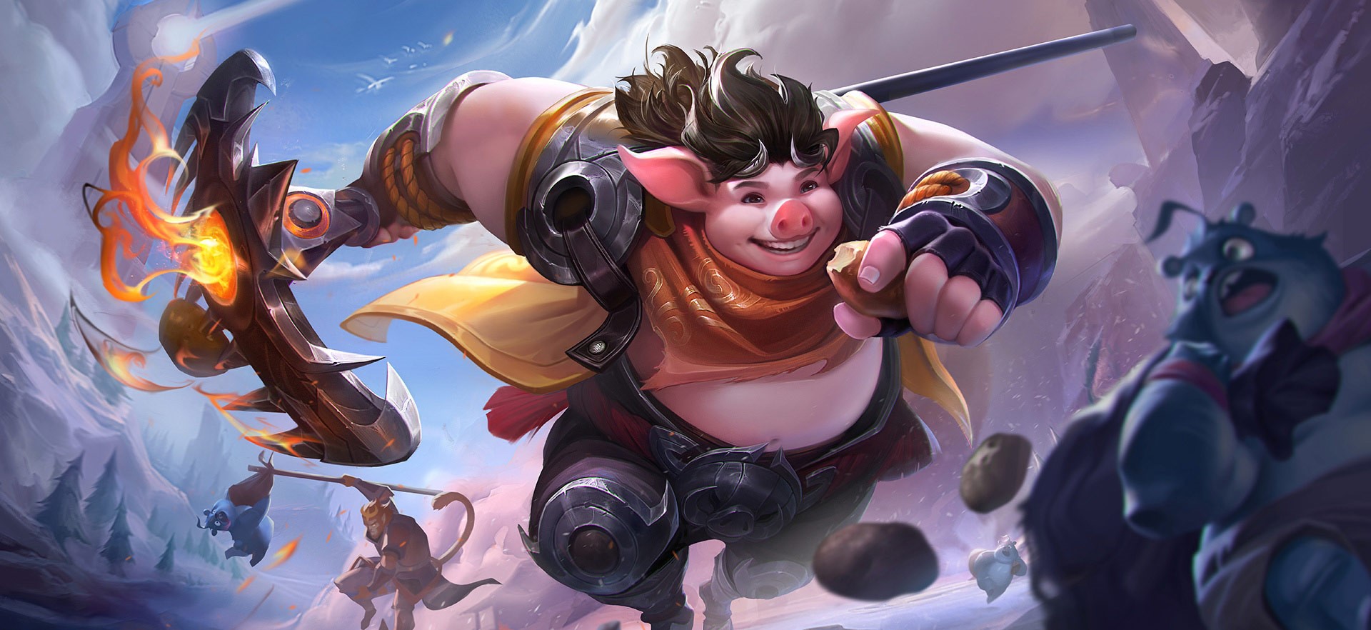 Pig character with a weapon and enemies HD Wallpaper