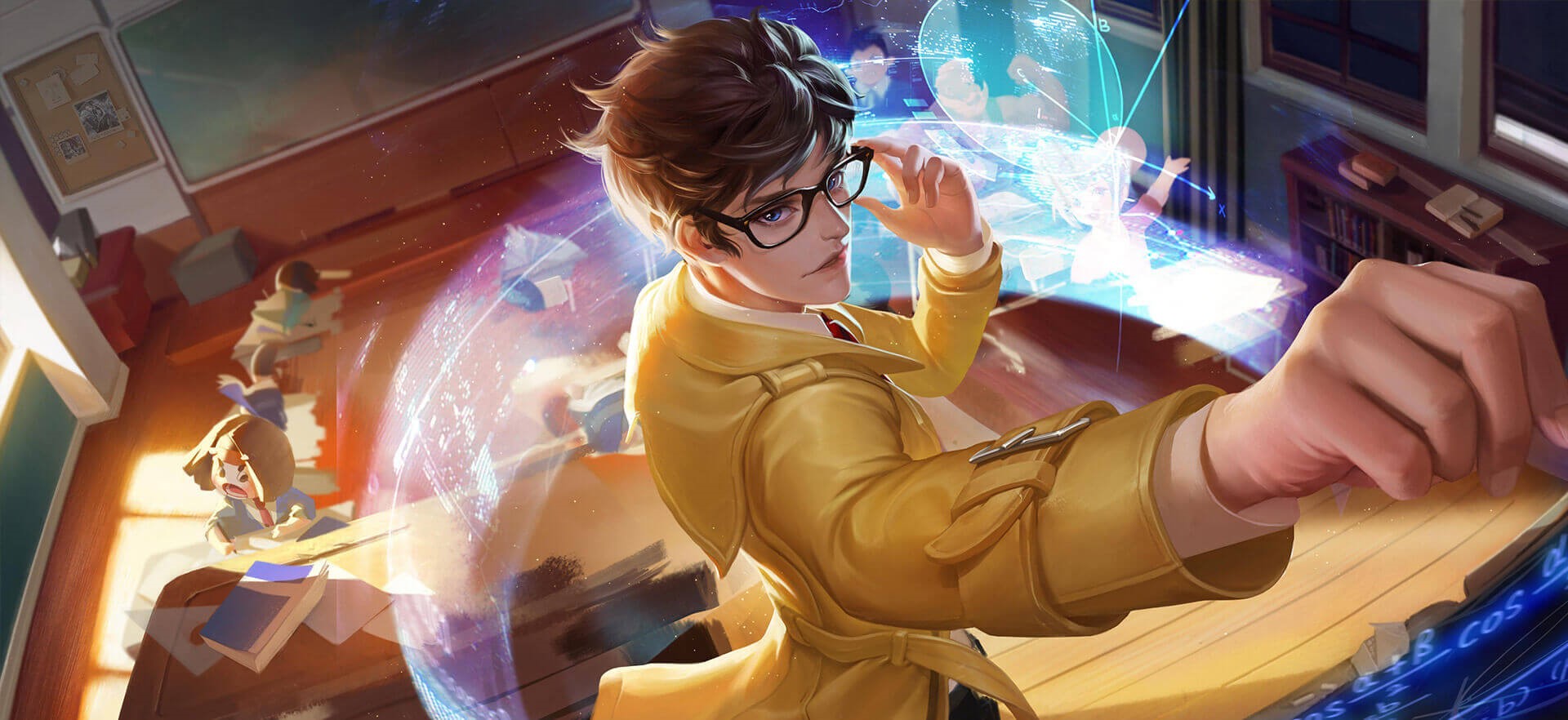 Anime boy with glasses in a classroom HD Wallpaper