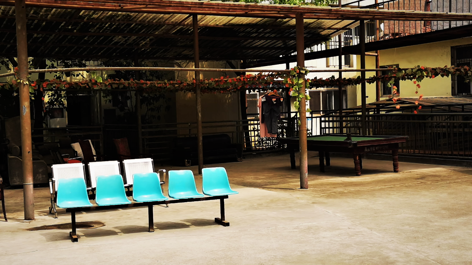 Outdoor seating area with billiard table at HZAU Wuhan University HD Wallpaper