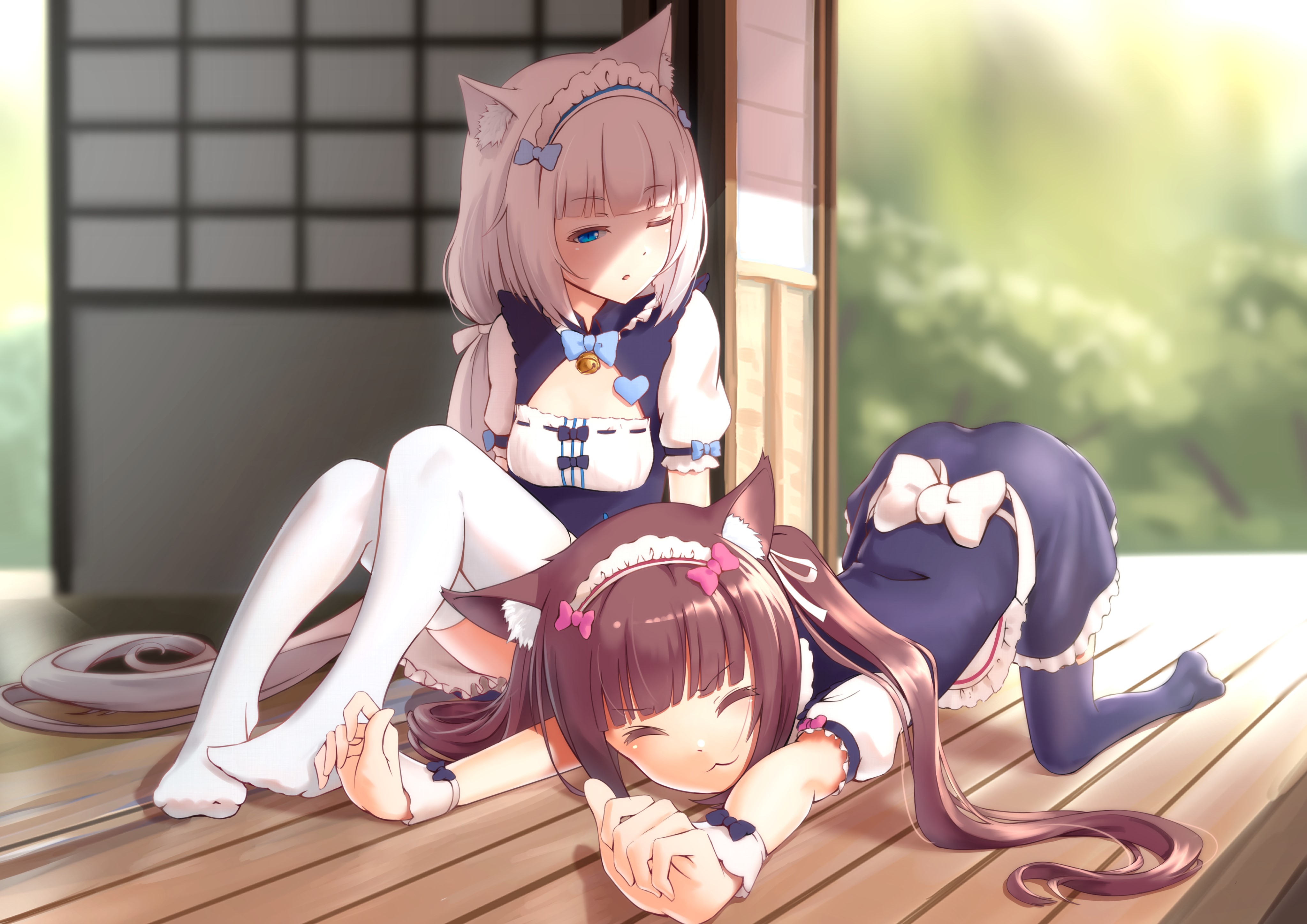 Chocolat and Vanilla from Neko Para in Maid Outfits HD Wallpaper