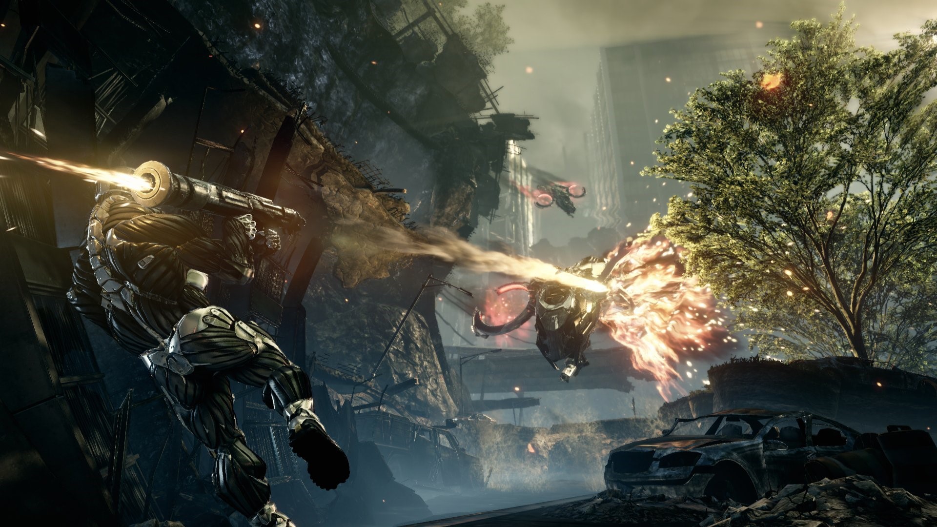 Soldier in Nanosuit firing weapon in Crysis 2 HD Wallpaper