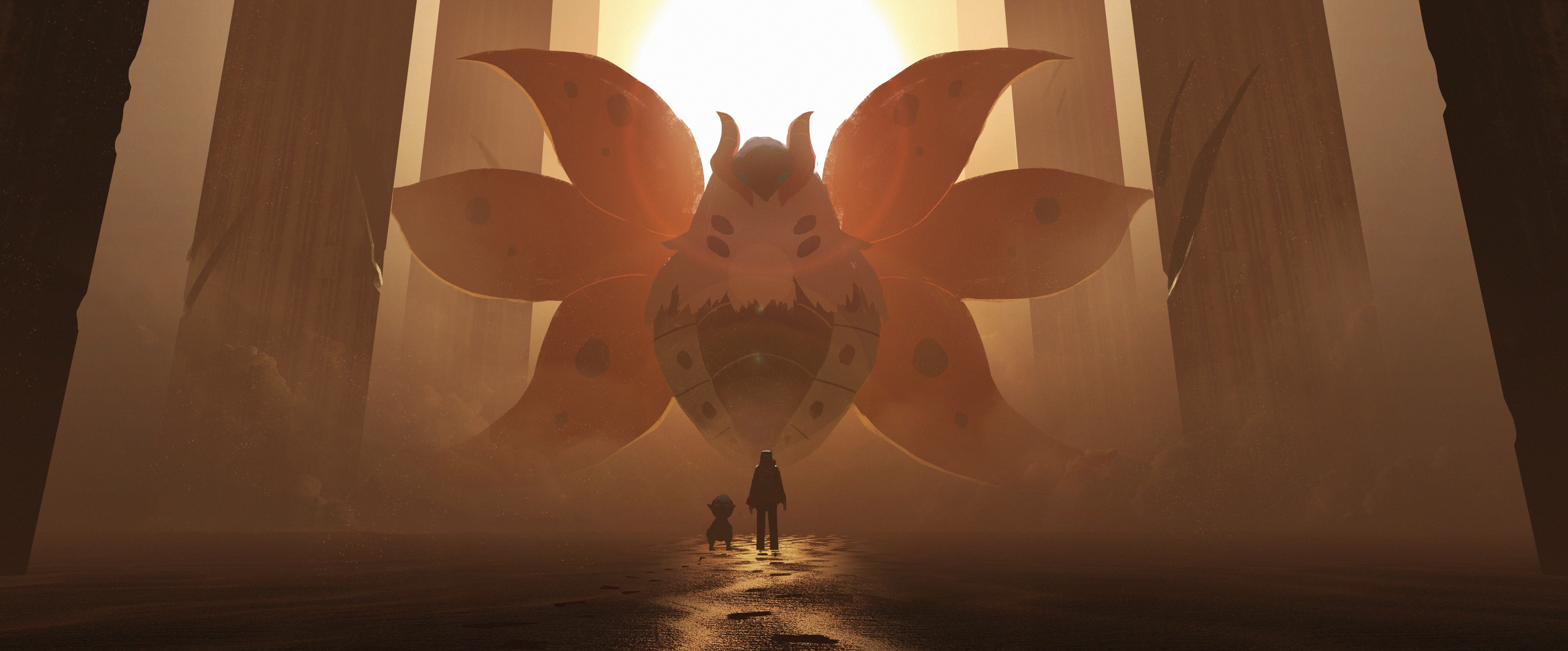 4K Volcarona and companions in a canyon HD Wallpaper