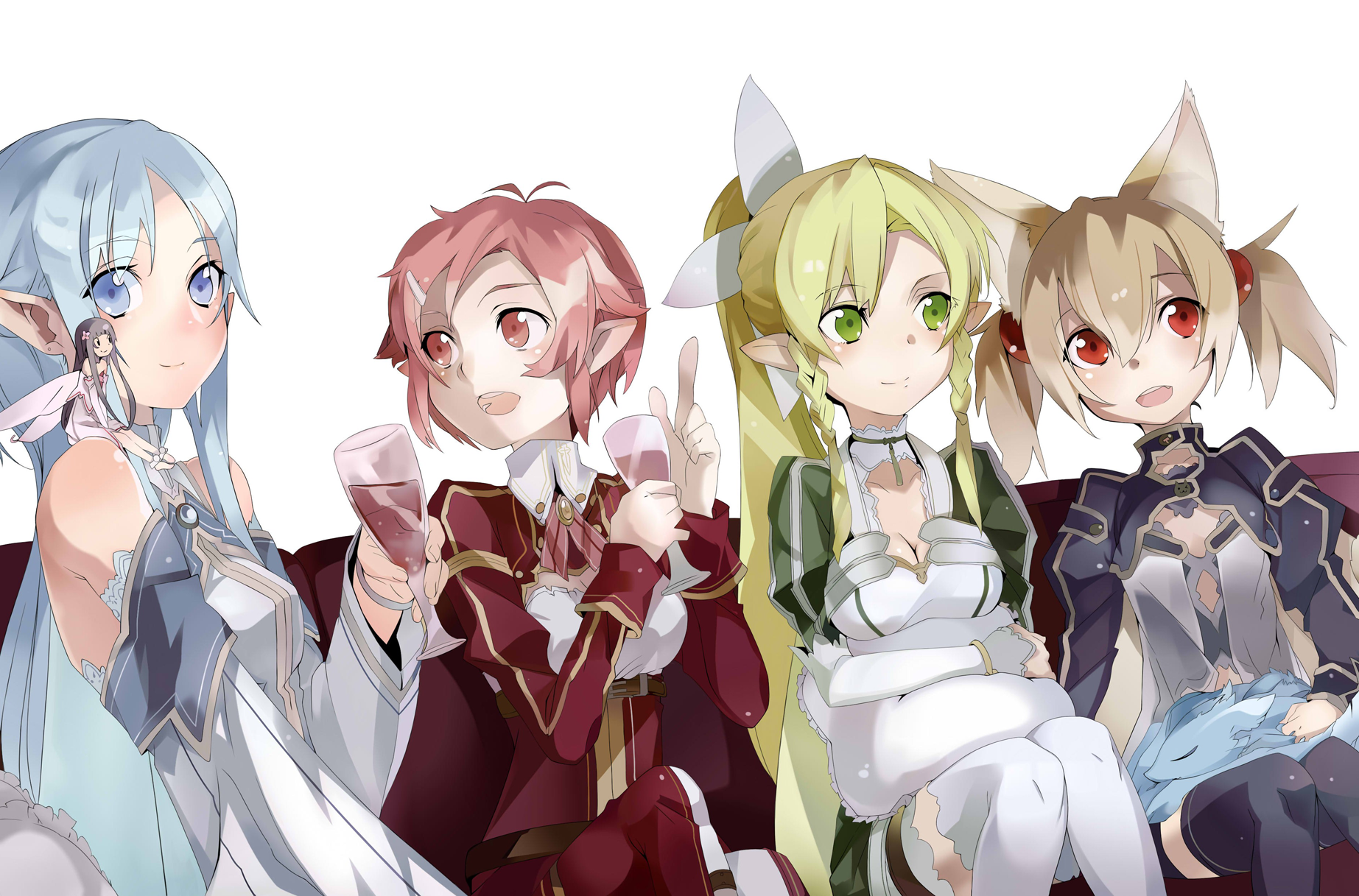 Anime girls from Sword Art Online drinking wine HD Wallpaper