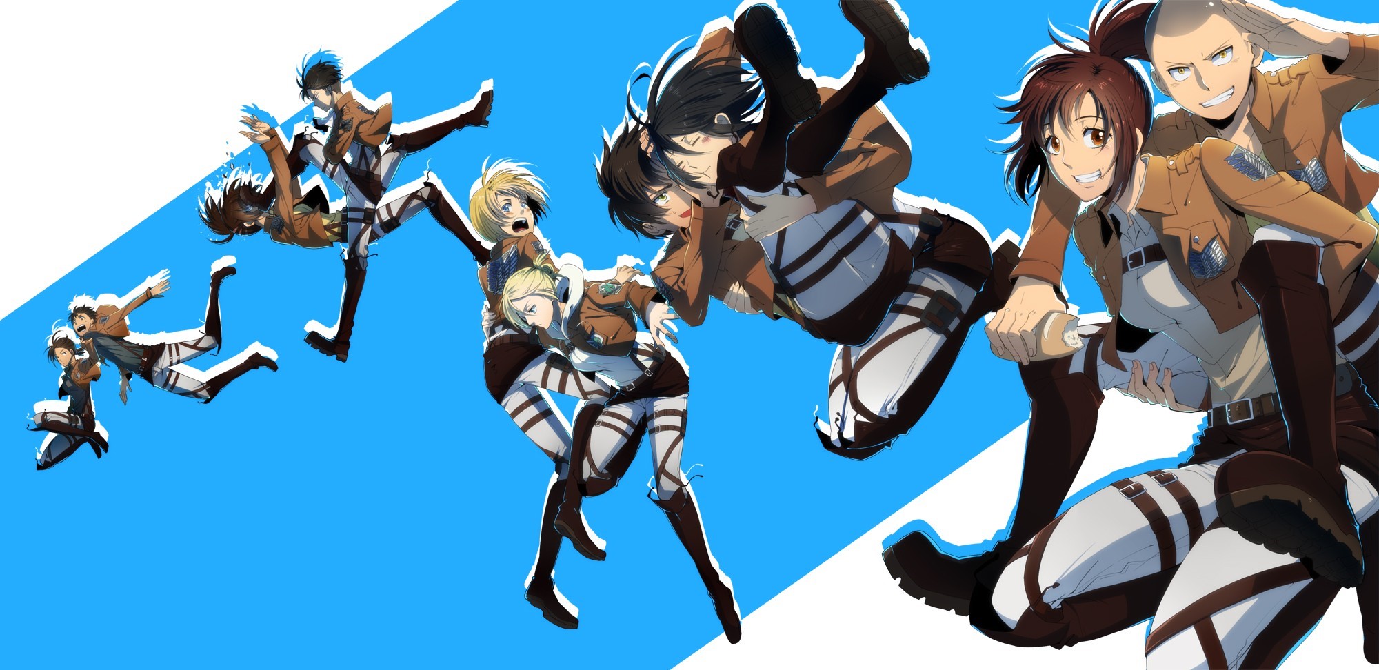 Characters from Shingeki no Kyojin in action HD Wallpaper