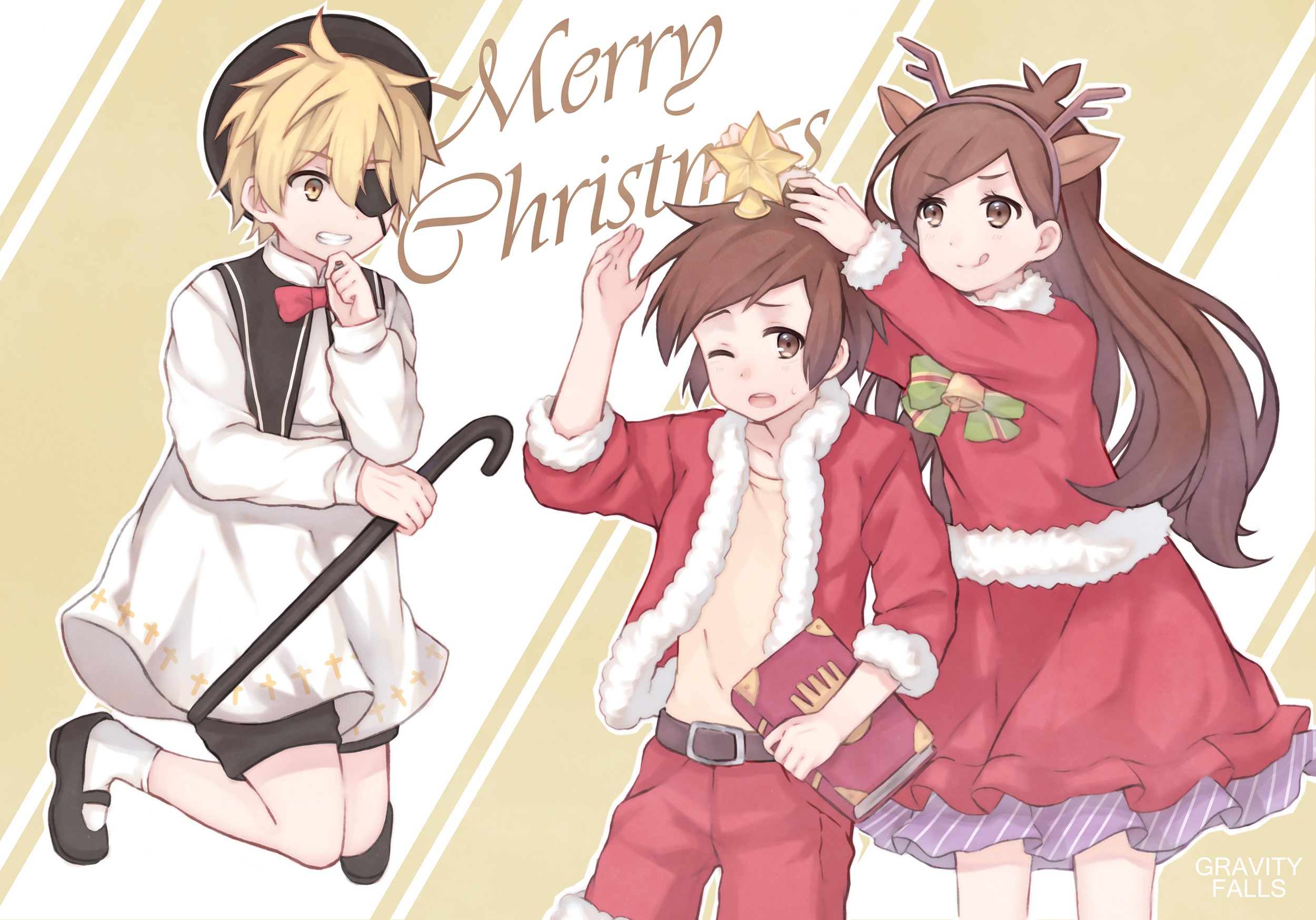 Anime characters in Christmas outfits HD Wallpaper