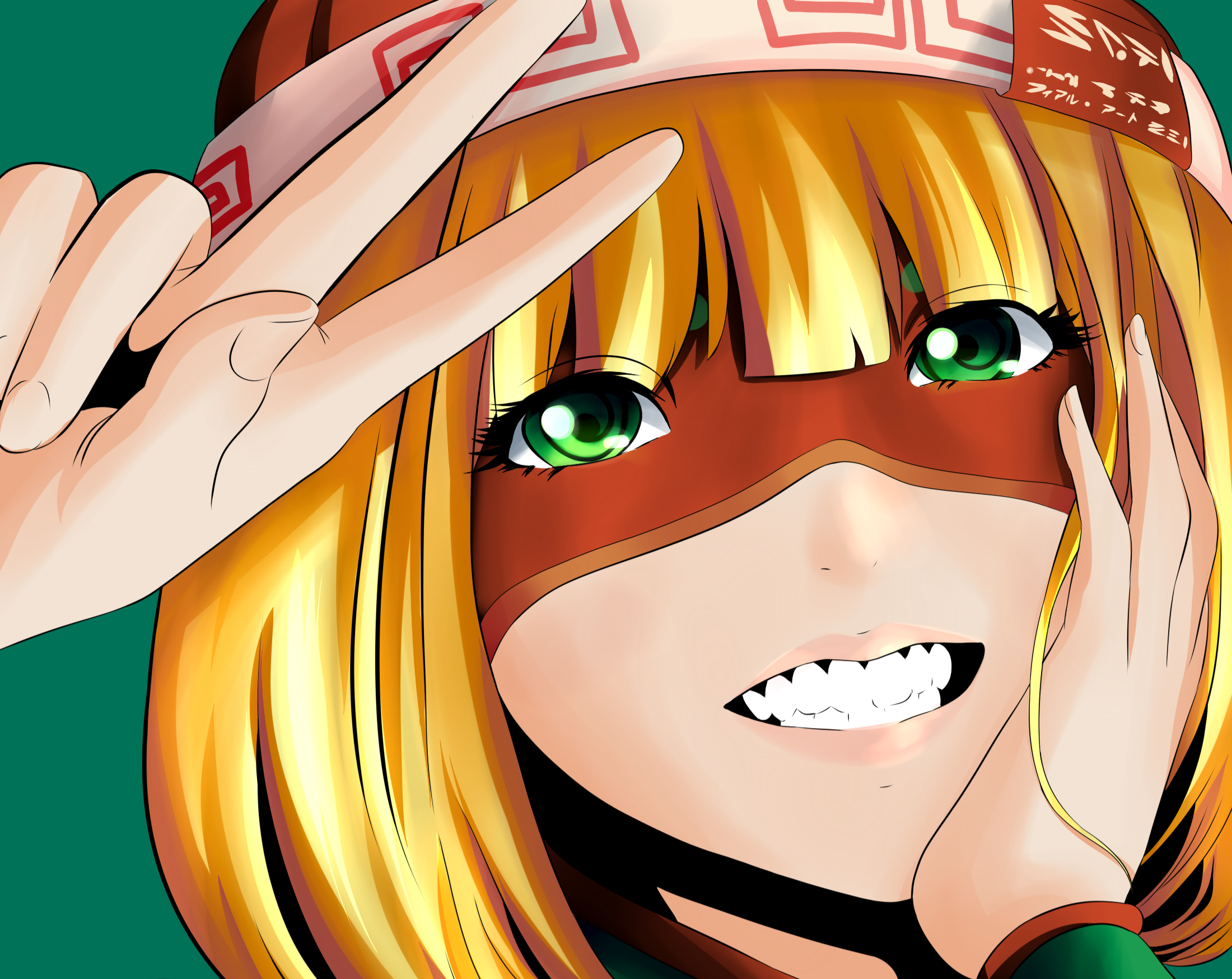 Anime girl with blonde hair and red mask HD Wallpaper
