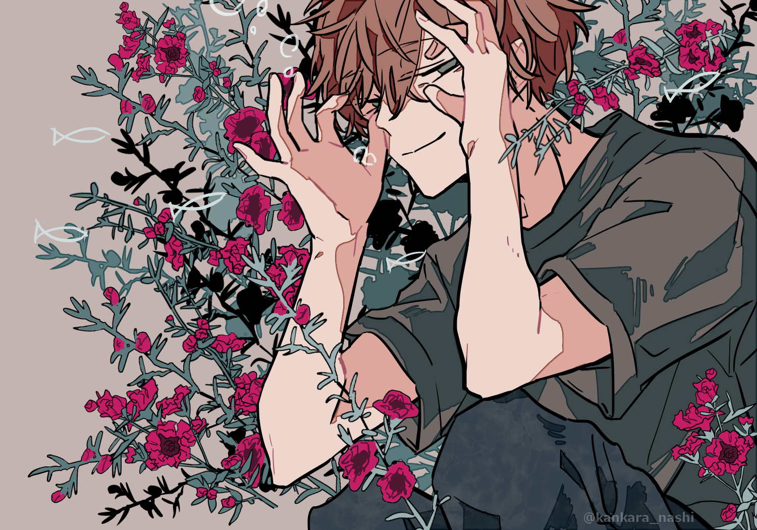 Anime illustration of a person surrounded by flowers HD Wallpaper