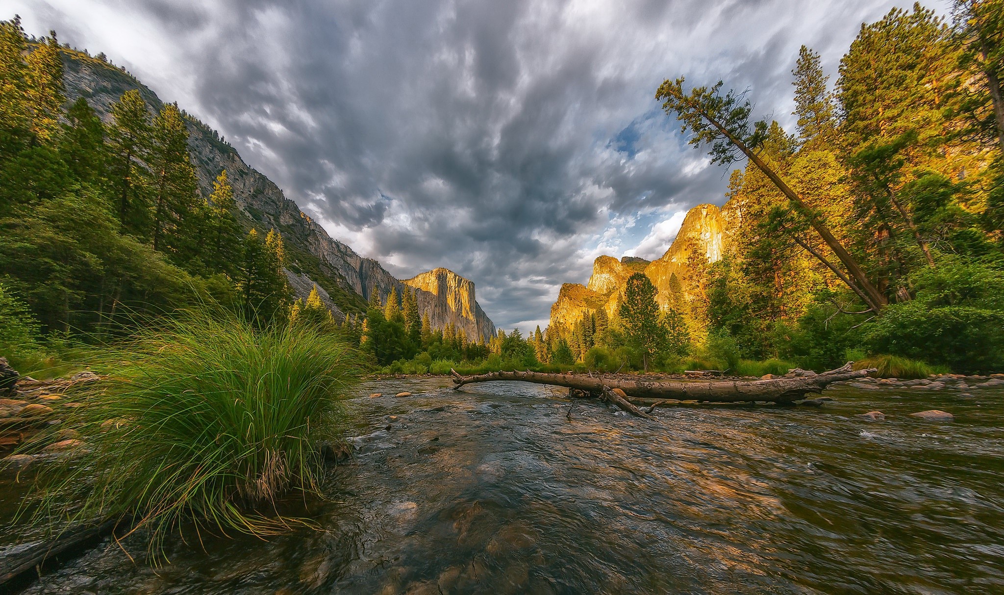 Yosemite Valley River with El Capitan and Half Dome HD Wallpaper