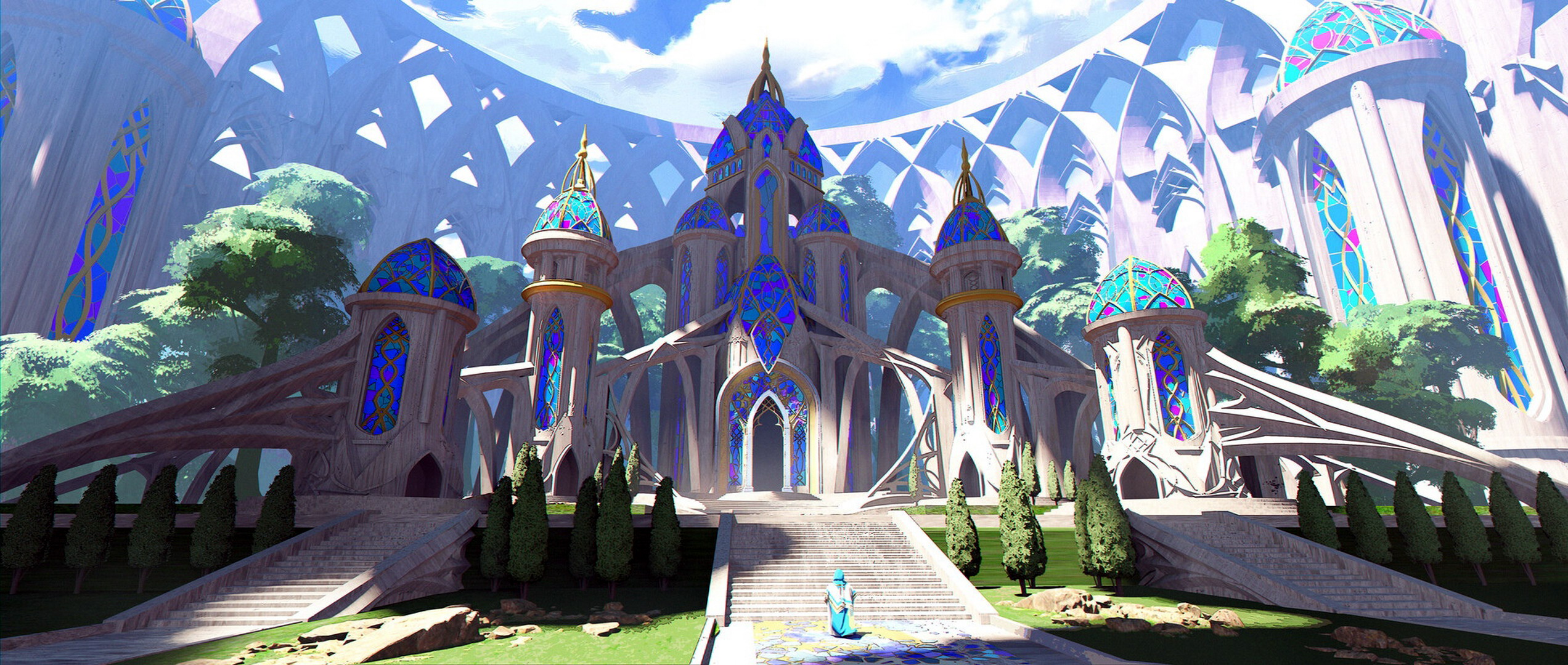 Fantasy Castle with Stained Glass Windows HD Wallpaper