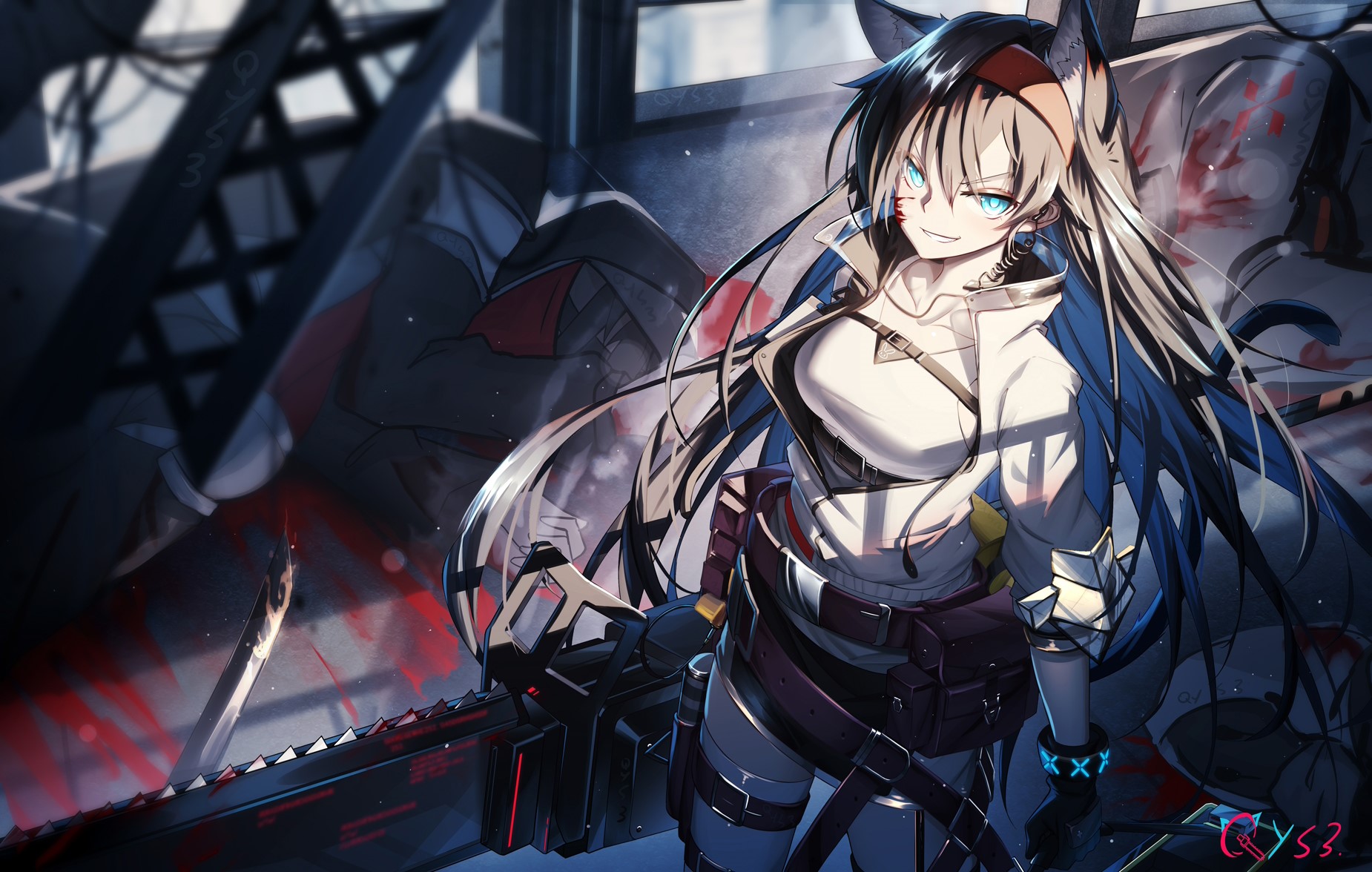 Blaze from Arknights with a chainsaw HD Wallpaper