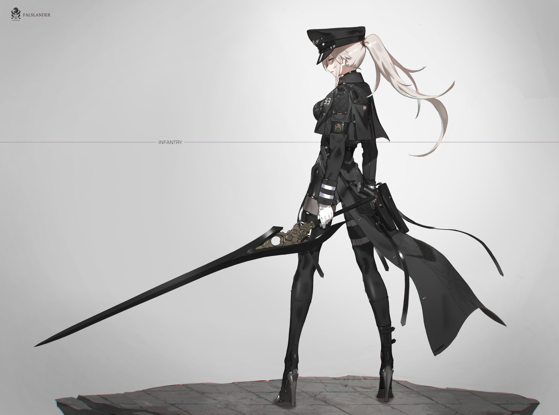 Anime girl in uniform with sword HD Wallpaper