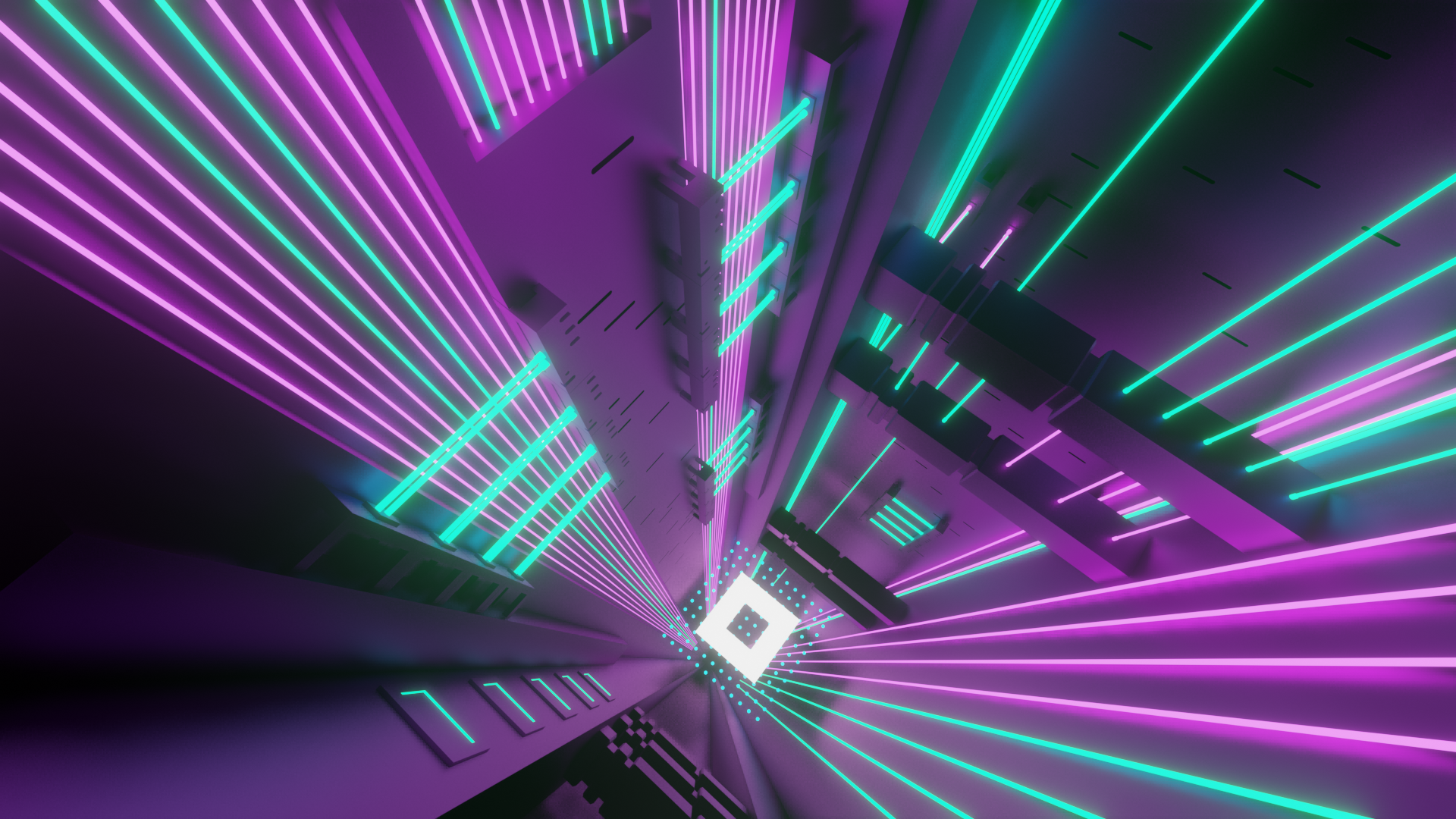 Abstract tunnel with pink and teal neon lines HD Wallpaper