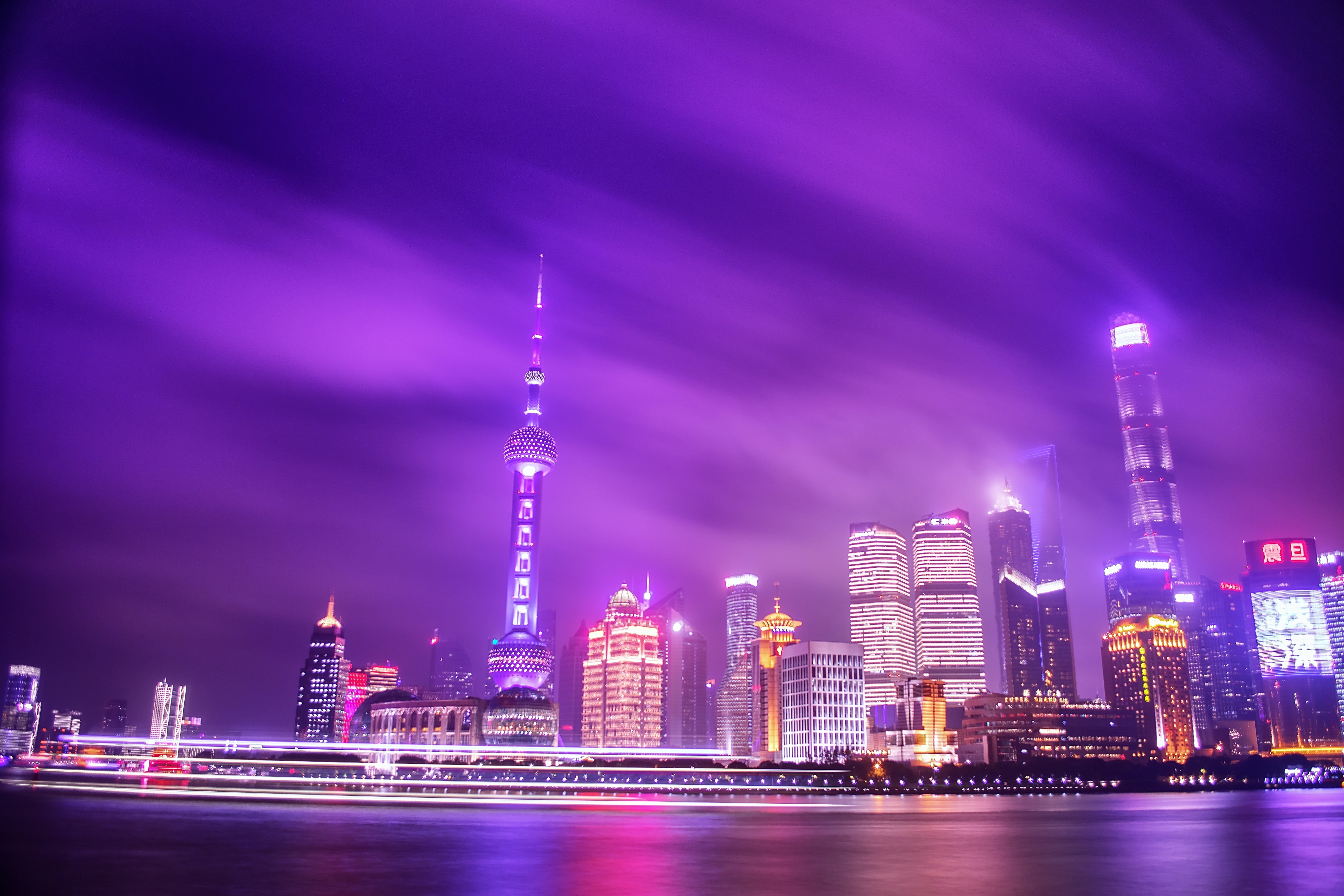 Shanghai 4K Skyline at Night with Oriental Pearl Tower HD Wallpaper