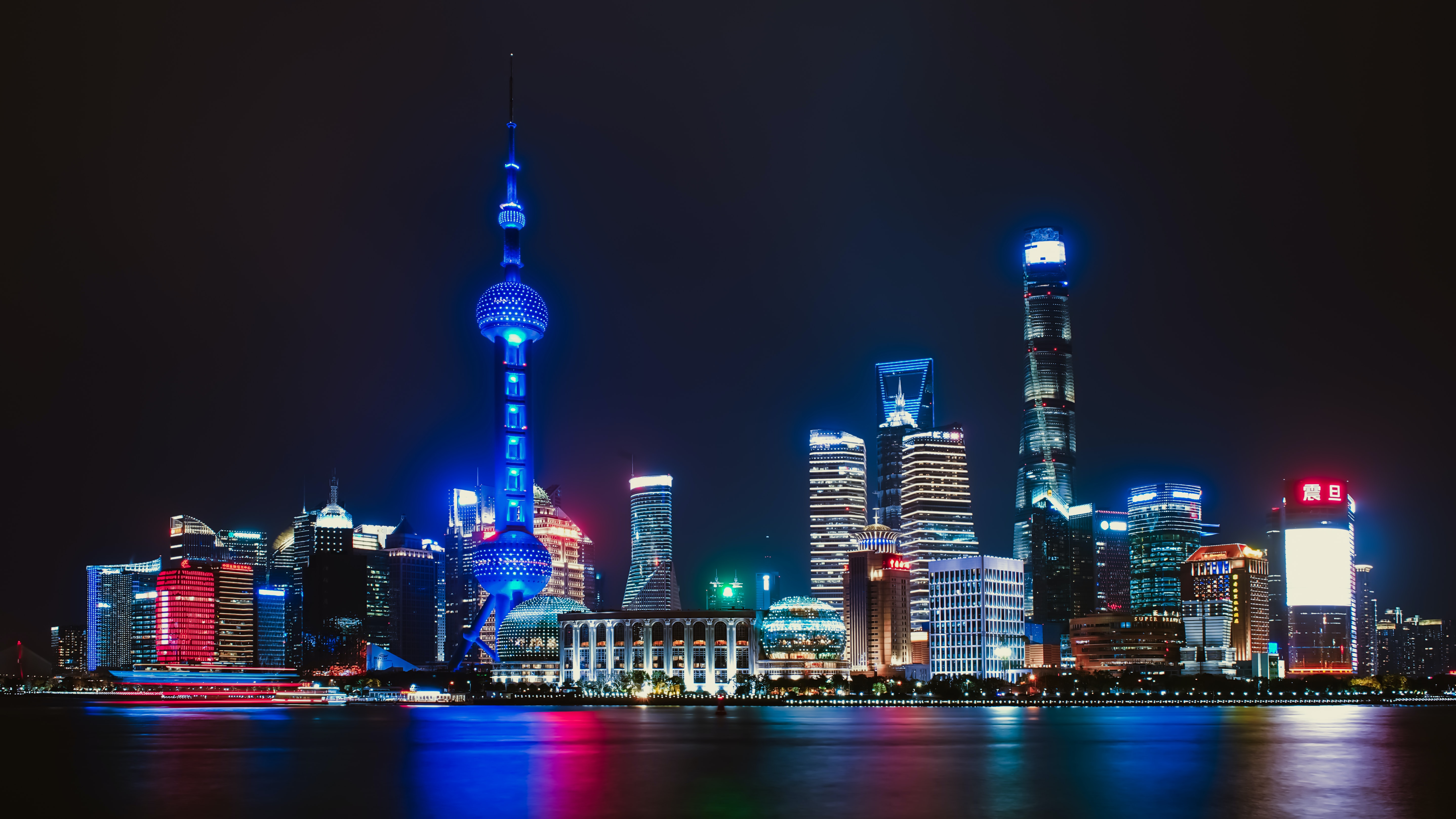Shanghai skyline at night with Oriental Pearl Tower HD Wallpaper