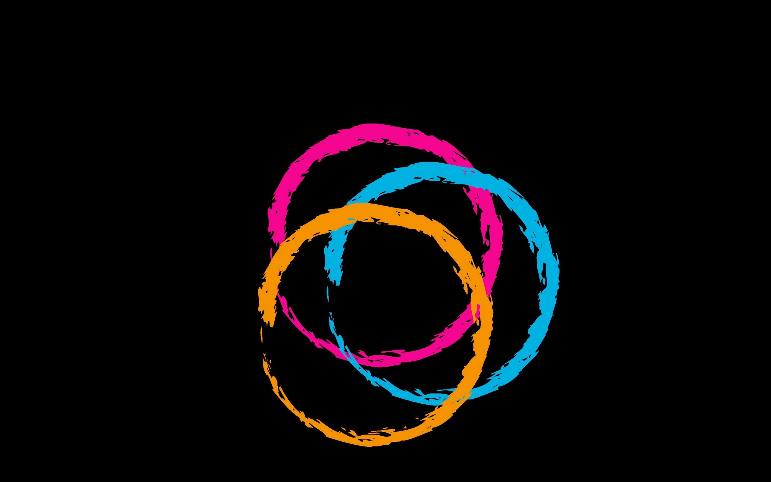 Three overlapping brushstroke circles on black background HD Wallpaper