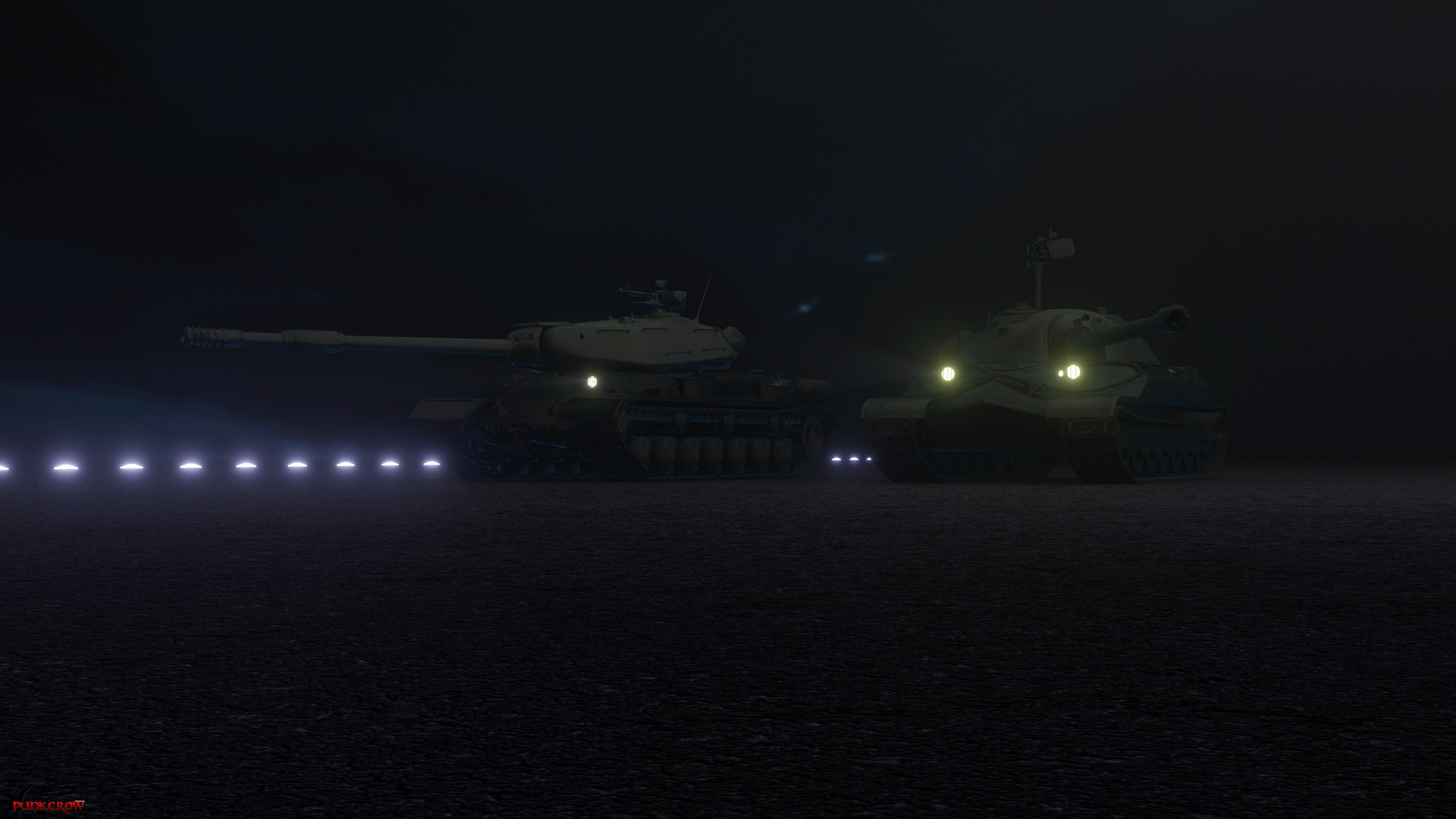 Two tanks in the dark with lights HD Wallpaper
