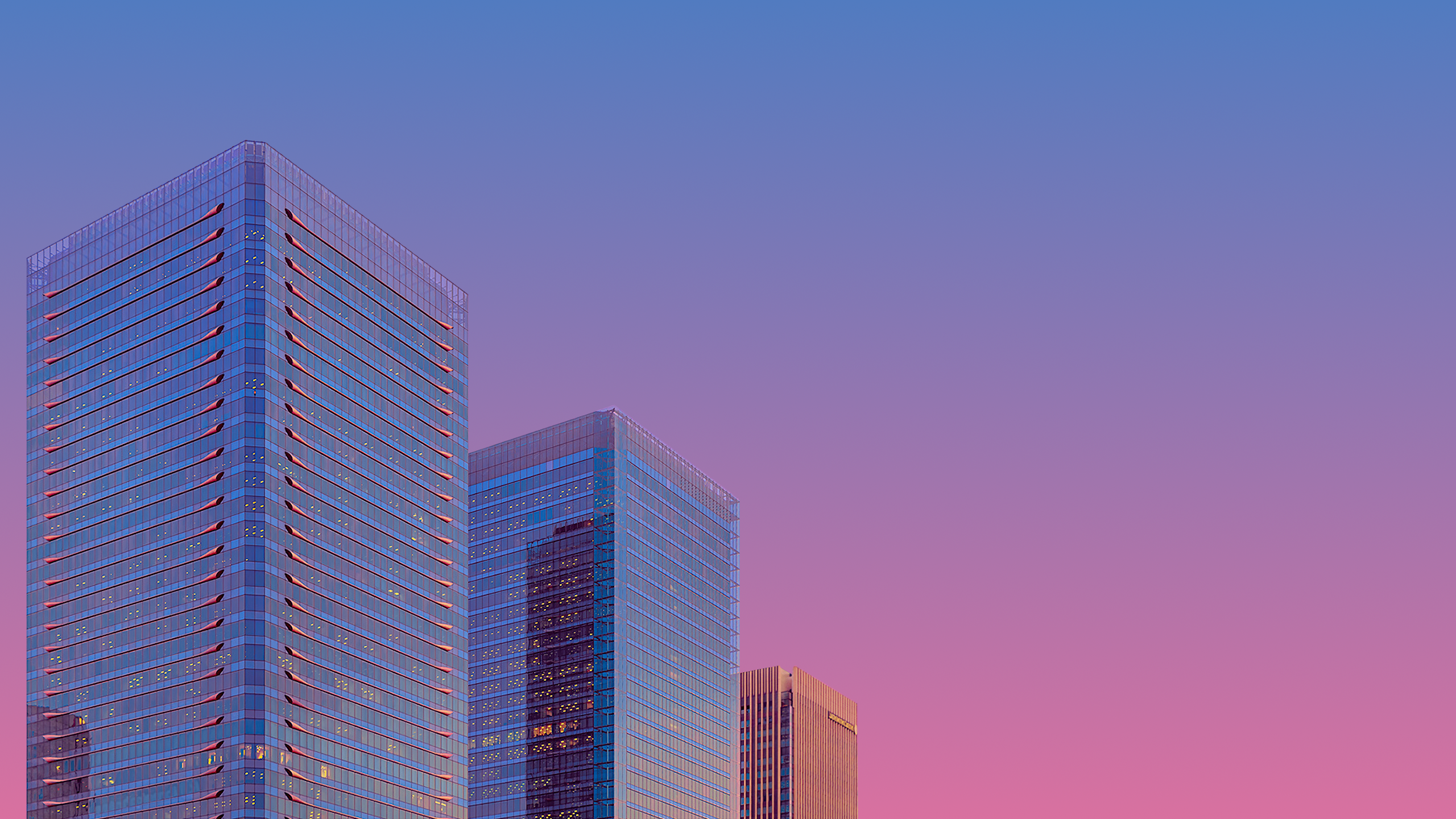Skyscrapers against a purple and blue sky HD Wallpaper