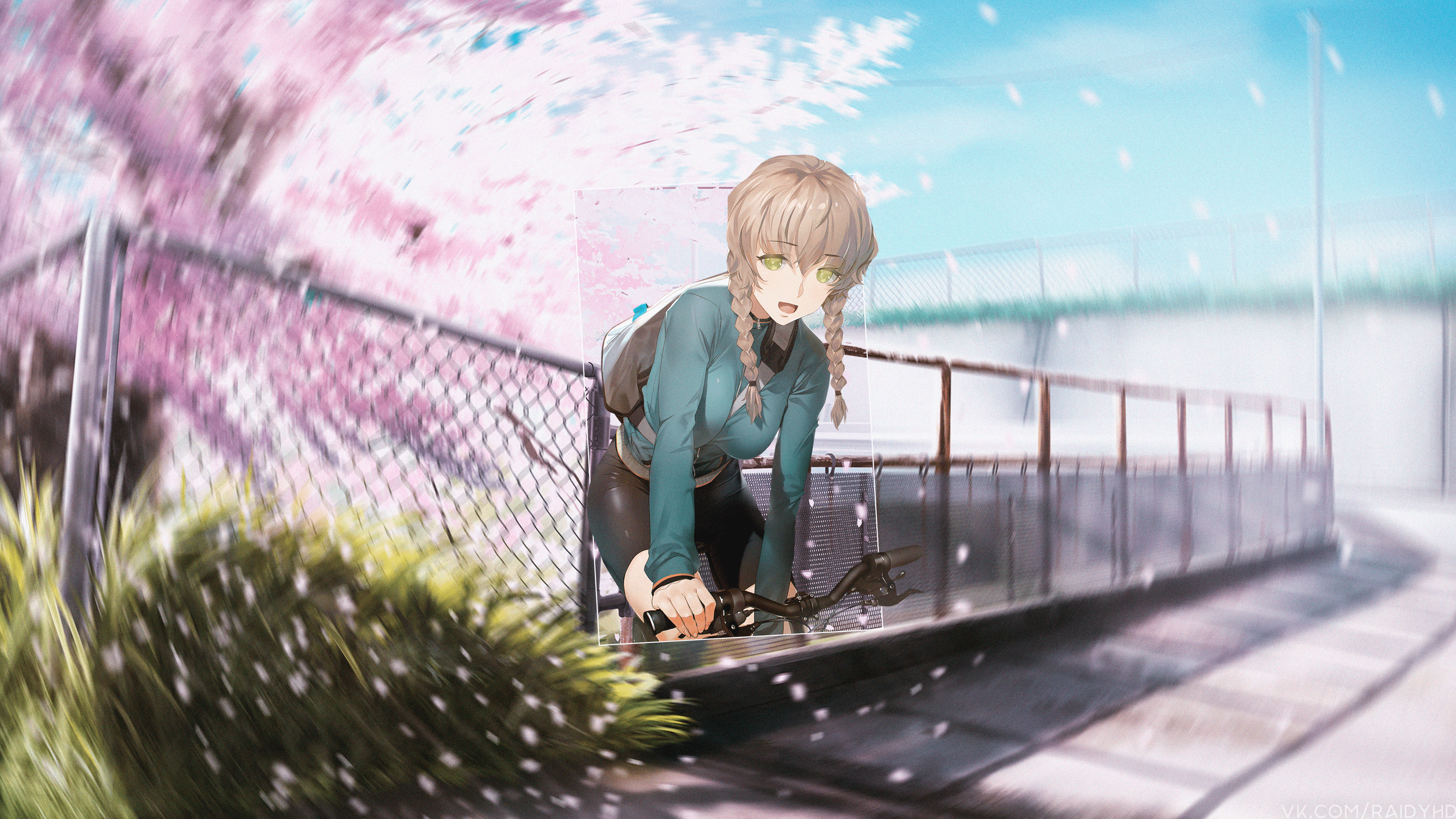 Kurisu Makise from Steins;Gate 0 riding a bicycle HD Wallpaper