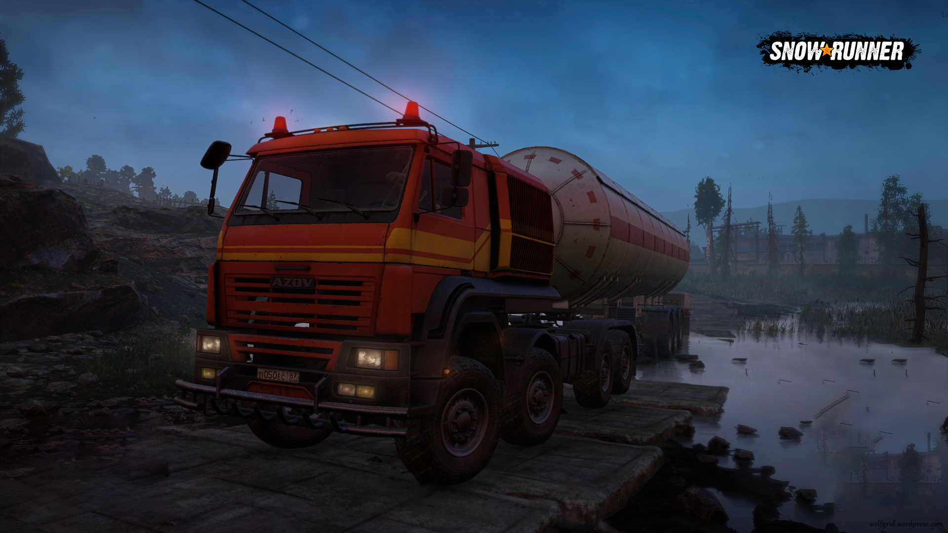 AZOV truck with tanker trailer in SnowRunner HD Wallpaper