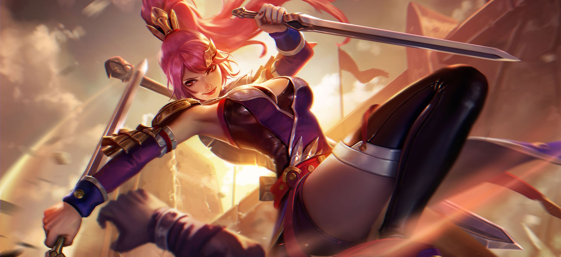 Anime warrior girl with pink hair and swords HD Wallpaper