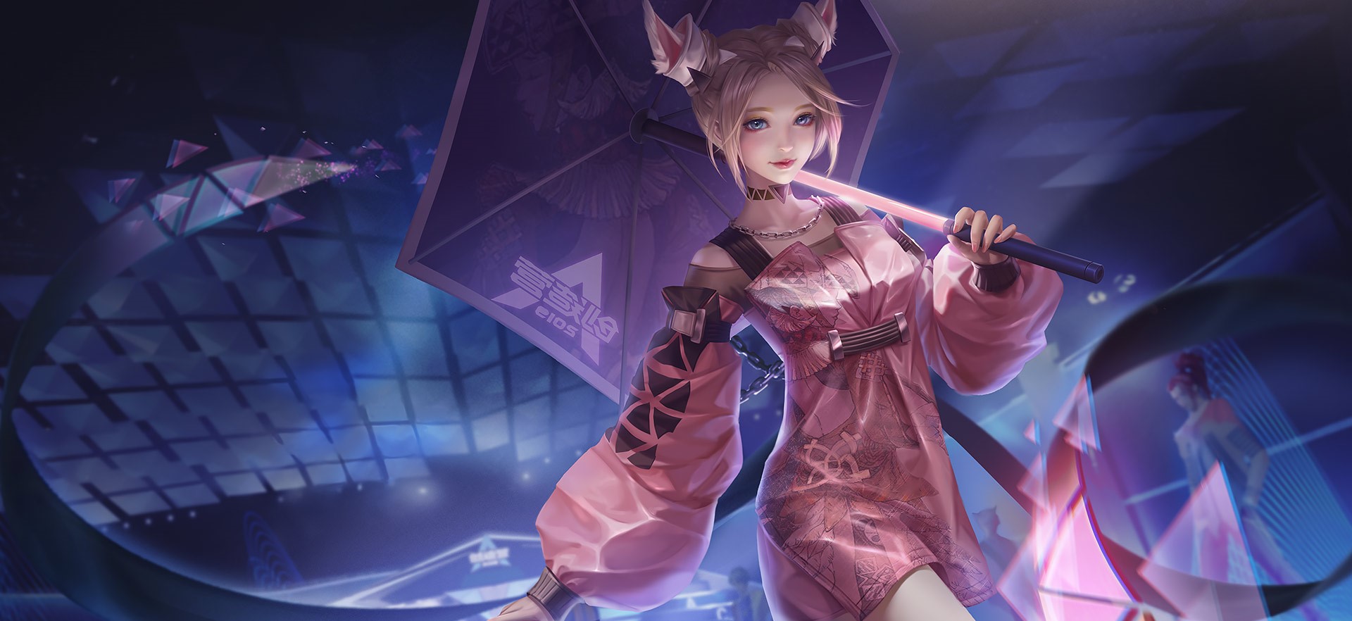 Anime girl with animal ears holding an umbrella HD Wallpaper