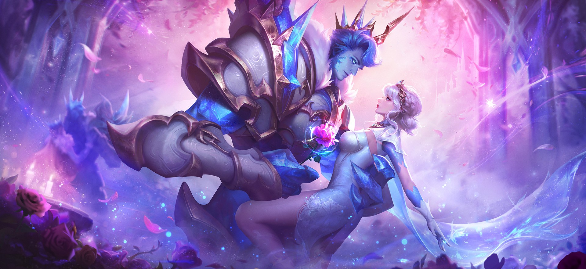 Fantasy couple with a rose in a magical forest HD Wallpaper