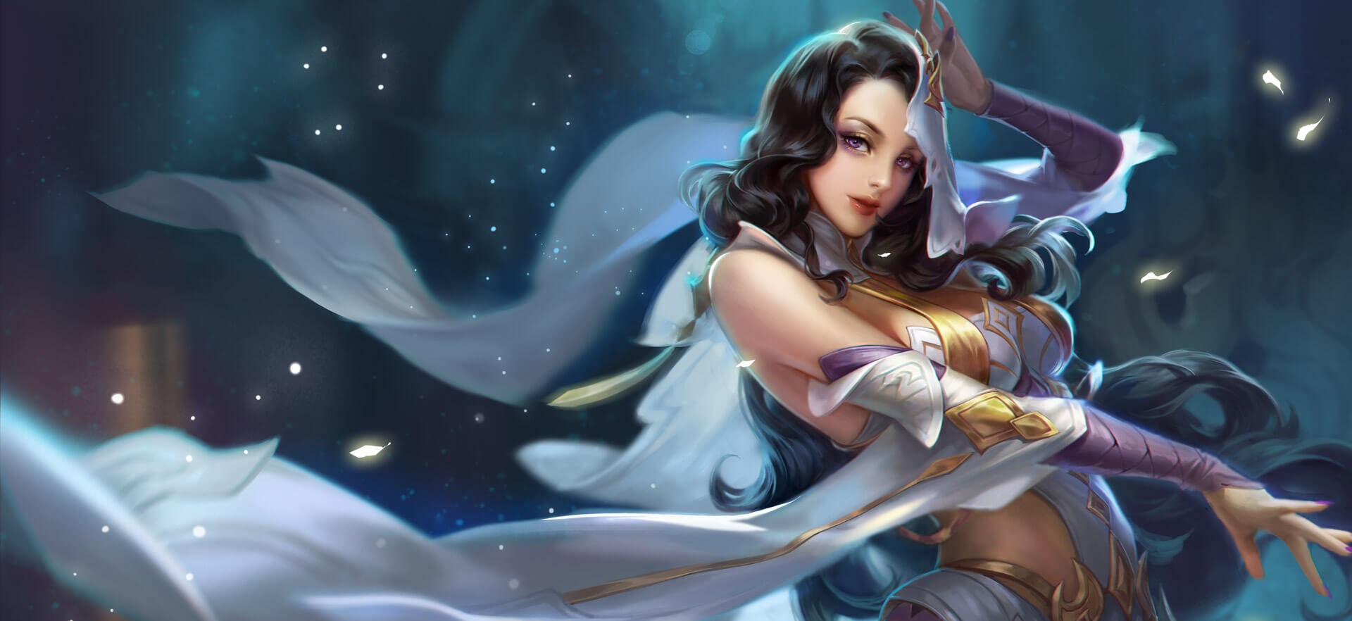 Fantasy art of a woman with dark hair and white fabric HD Wallpaper