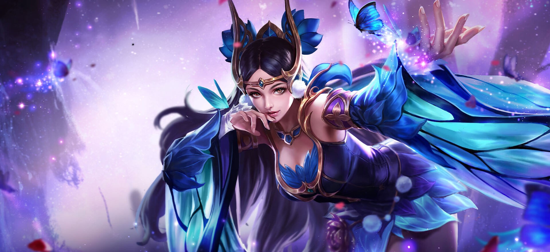 Fantasy girl with dark hair and blue butterfly wings HD Wallpaper