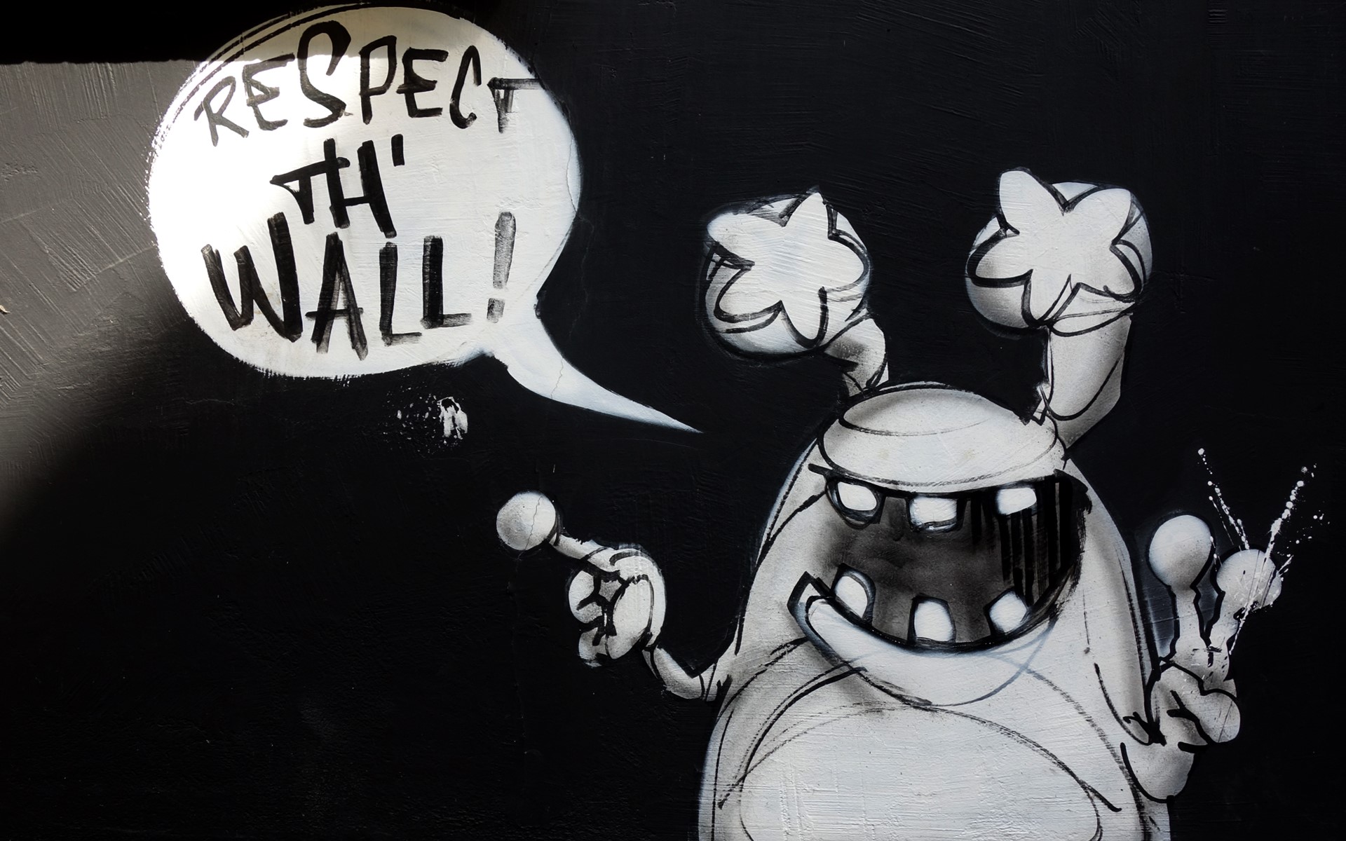 Graffiti monster with speech bubble saying Respect Th' Wall HD Wallpaper
