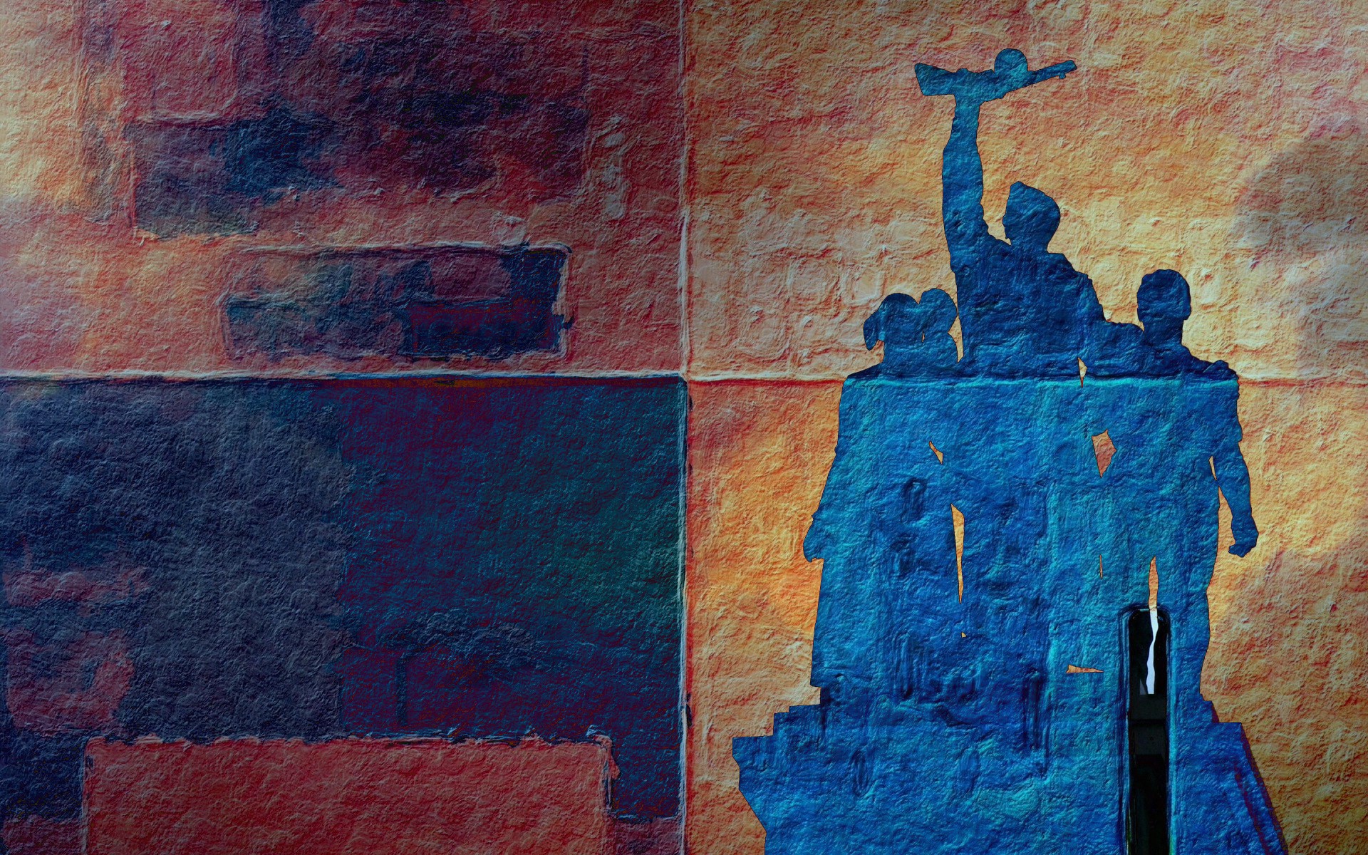 Blue silhouette of soldiers against textured background HD Wallpaper