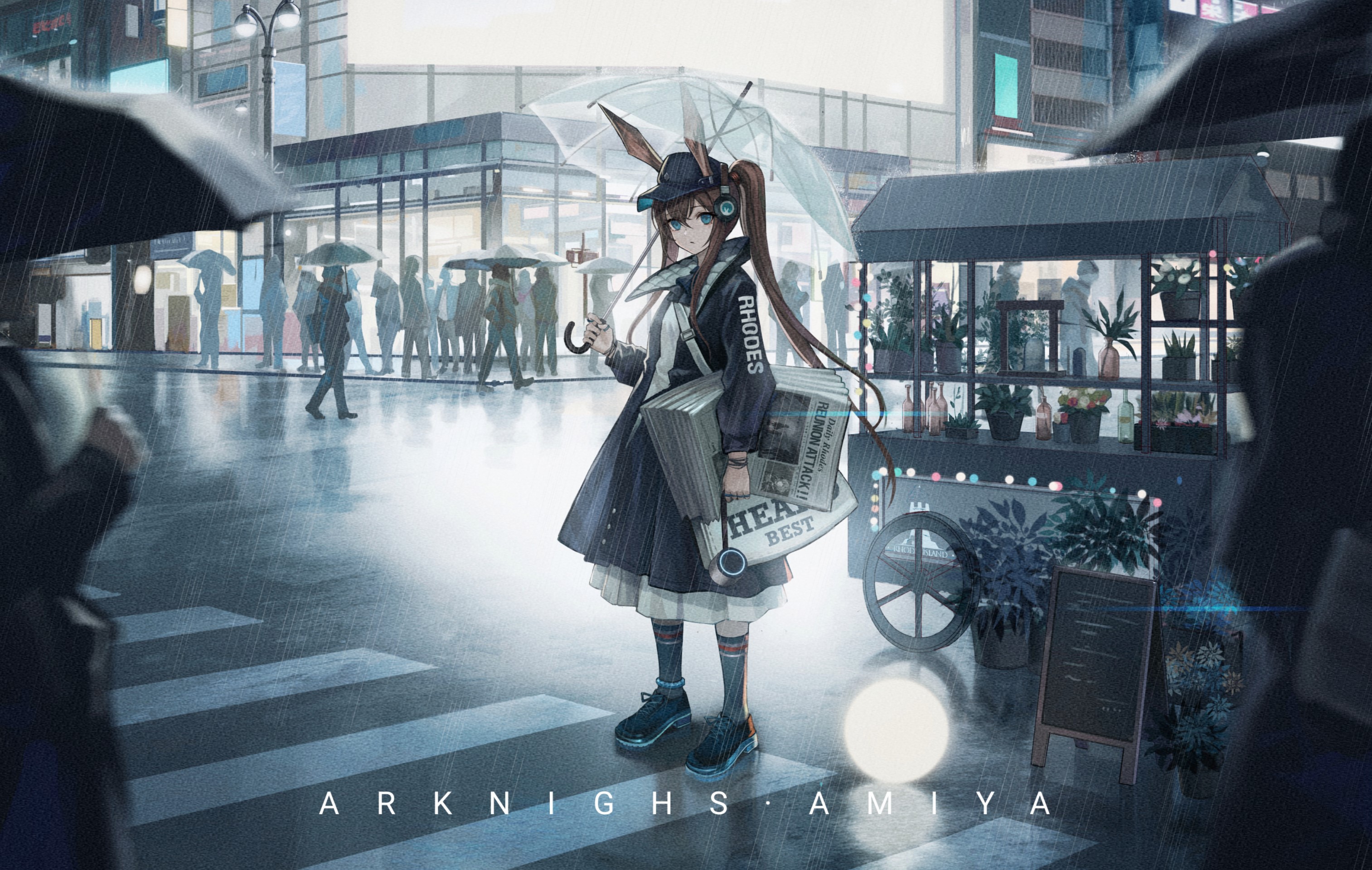 Amiya from Arknights in the rain HD Wallpaper