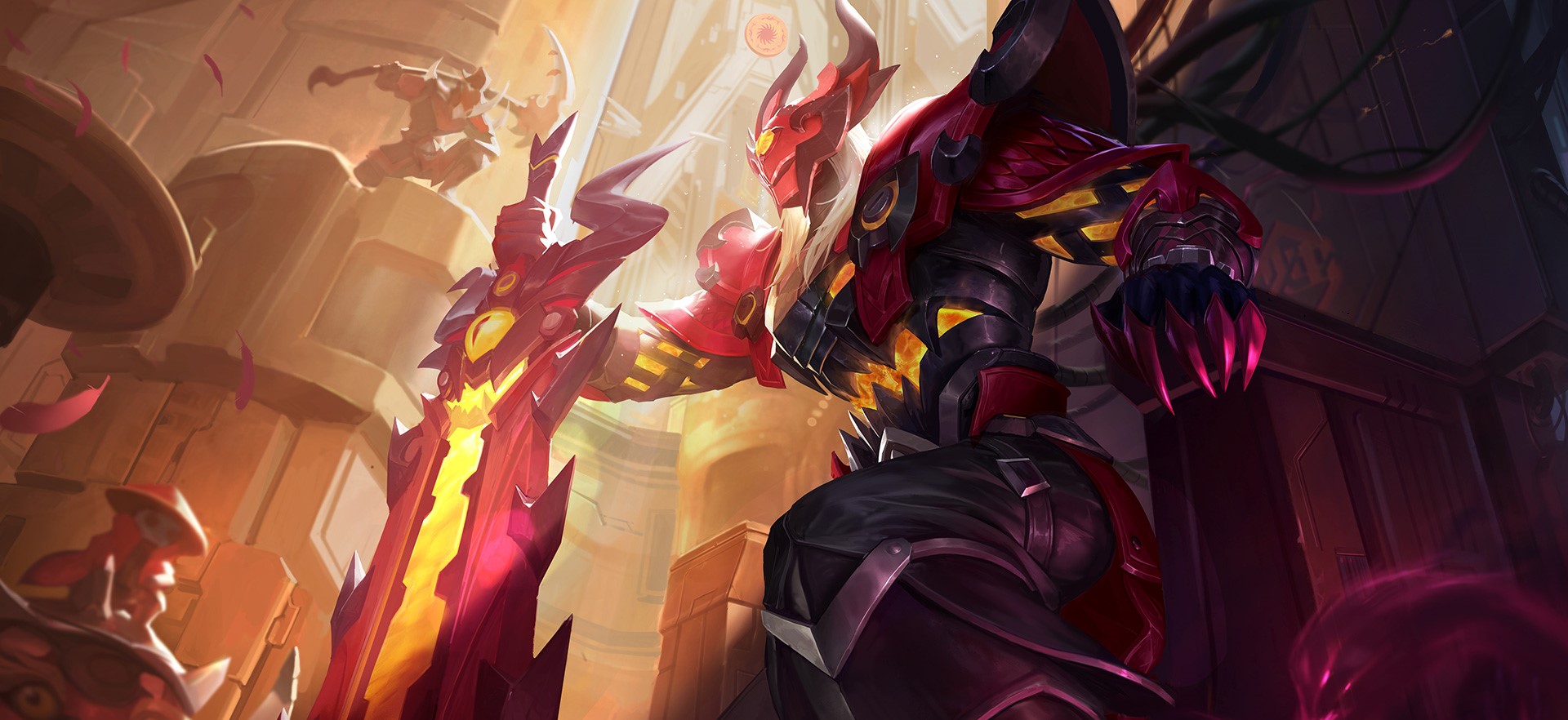 Demon warrior with a fiery sword HD Wallpaper