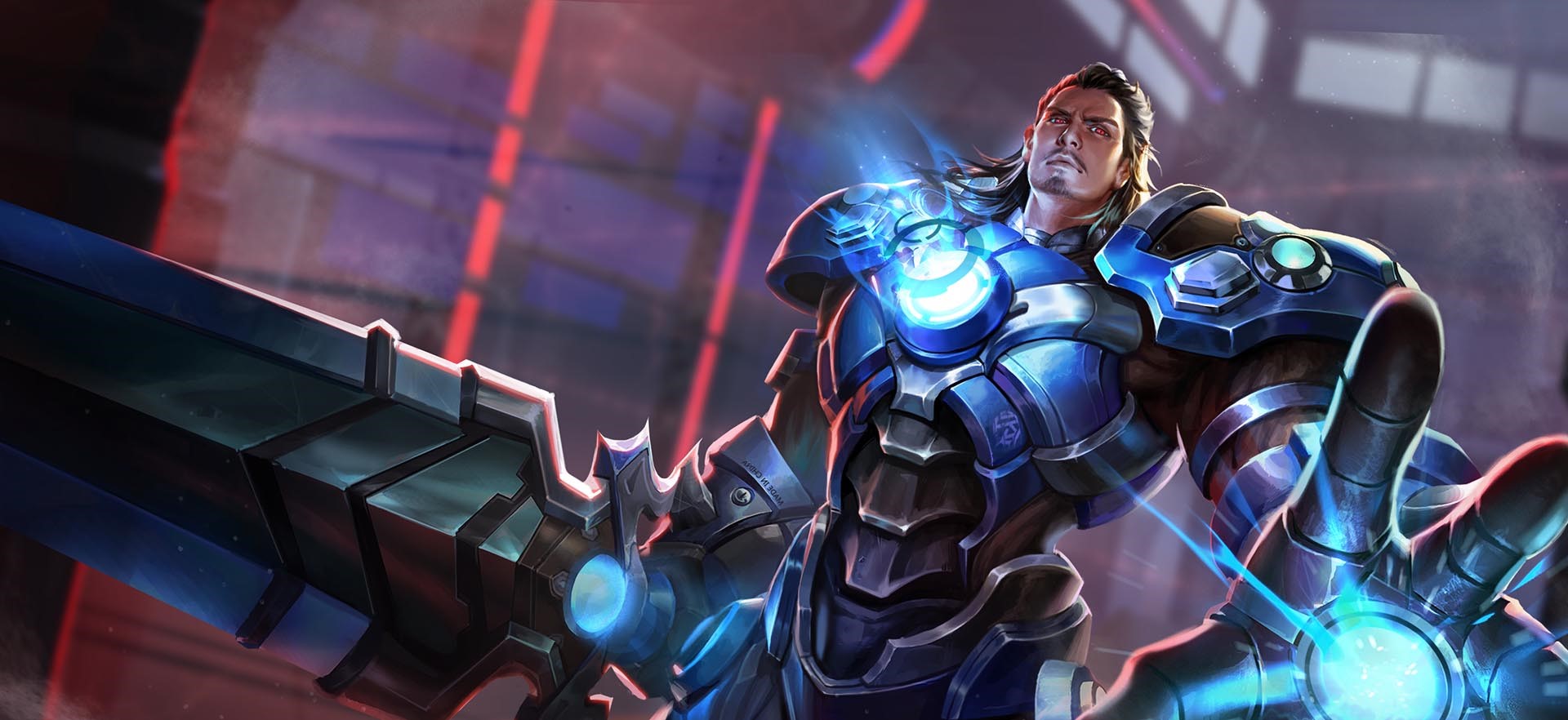 Man in futuristic armor with a large sword HD Wallpaper