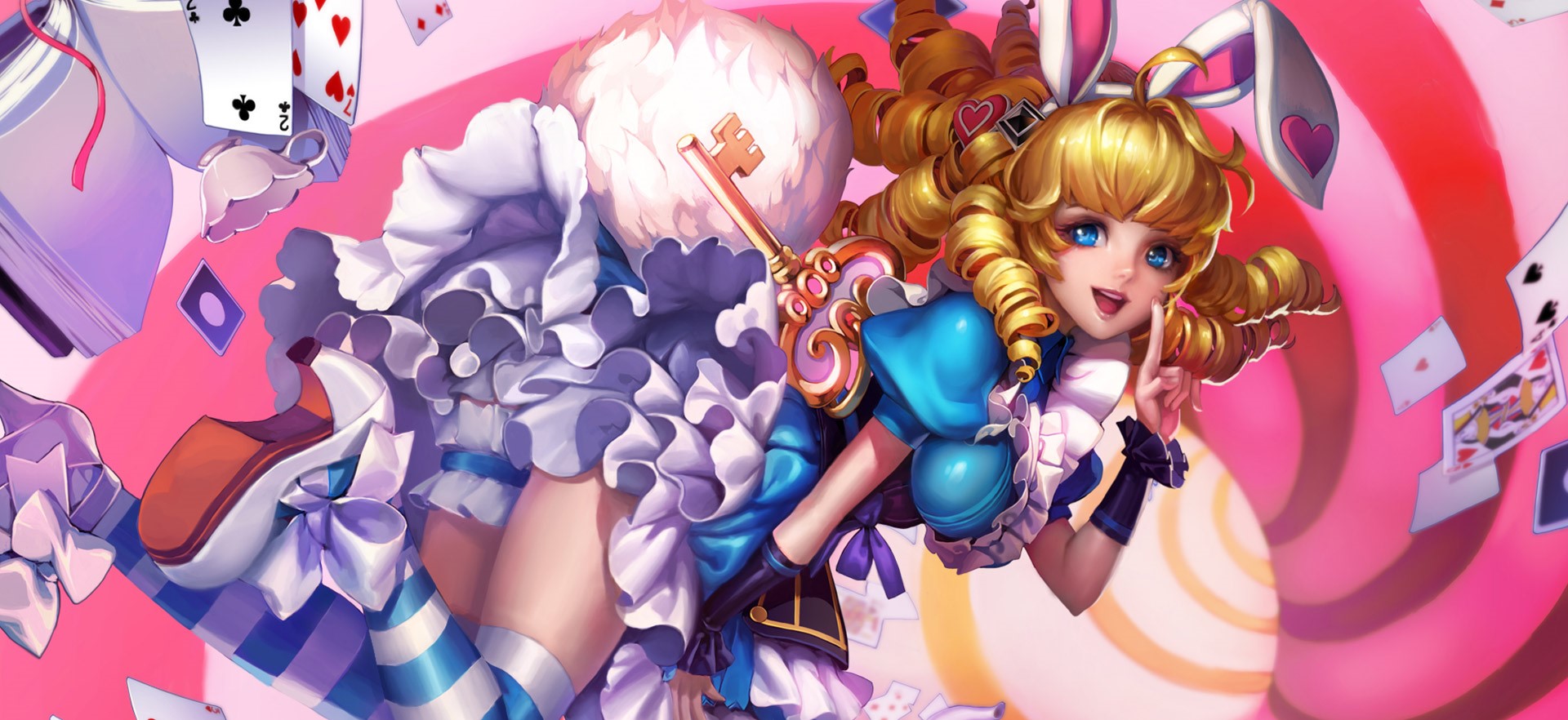 Anime girl with blonde curly hair and bunny ears holding a key HD Wallpaper