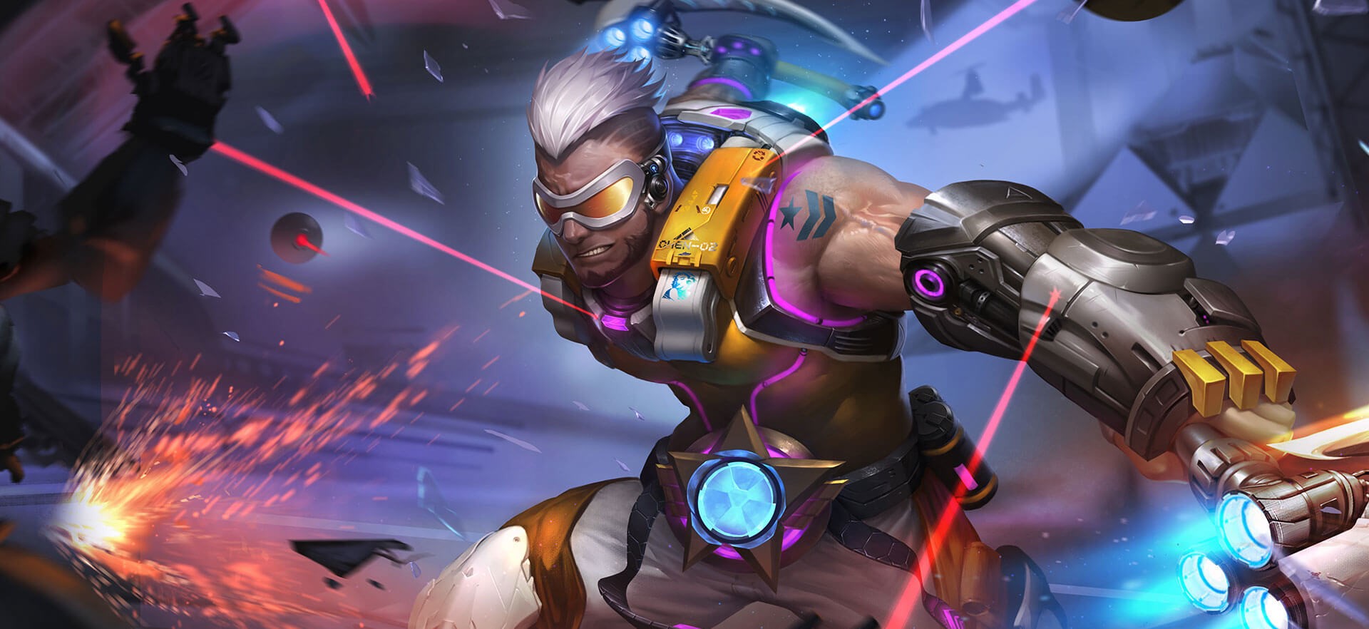 Cyberpunk warrior with robotic arm in battle HD Wallpaper