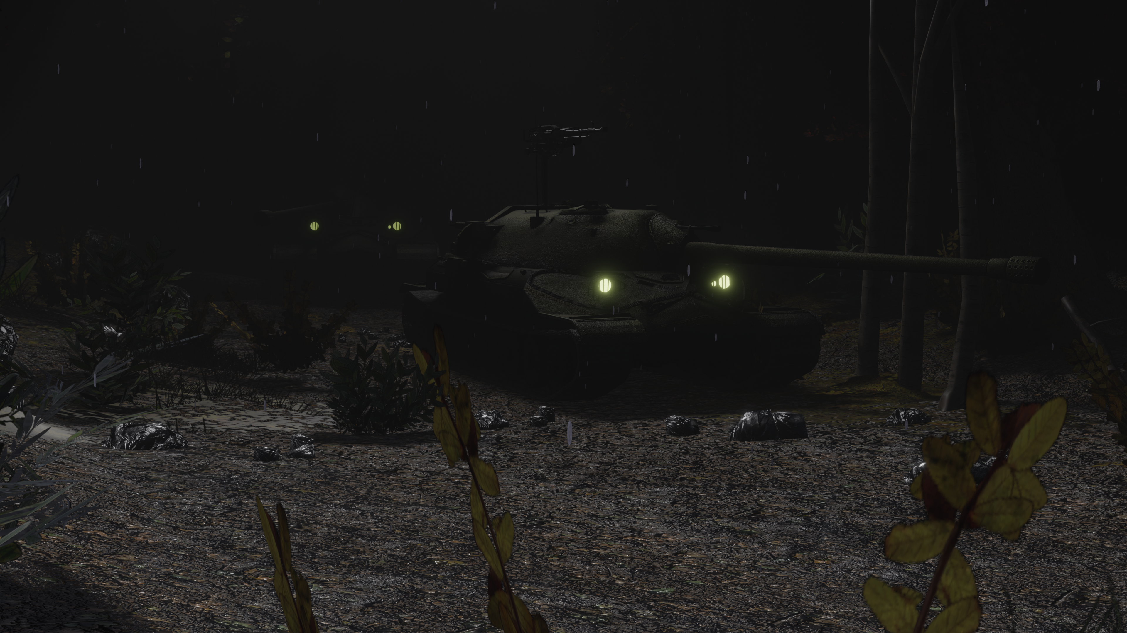 IS-7 tank in a dark forest at night HD Wallpaper