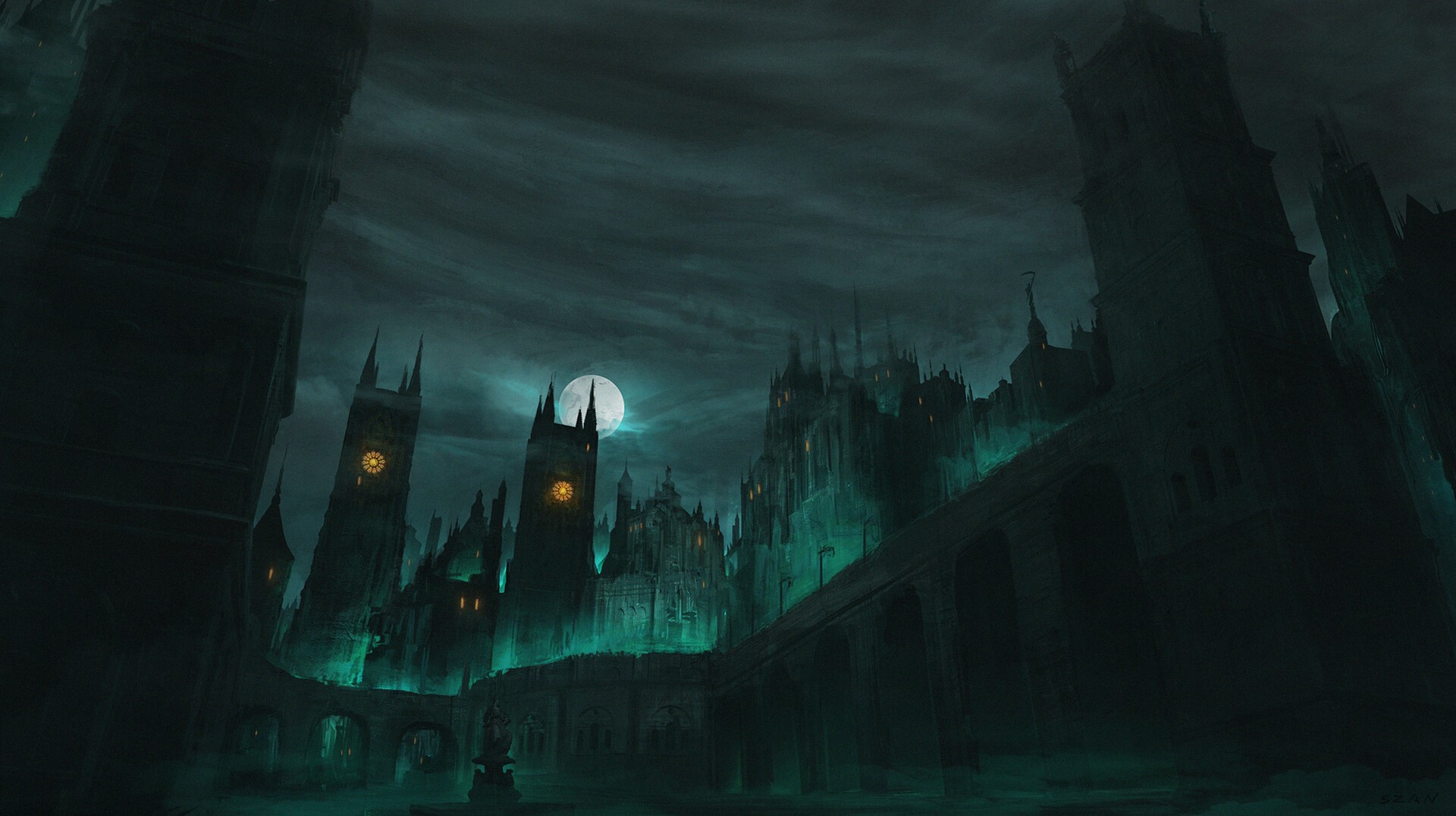 Dark castle under the moon HD Wallpaper