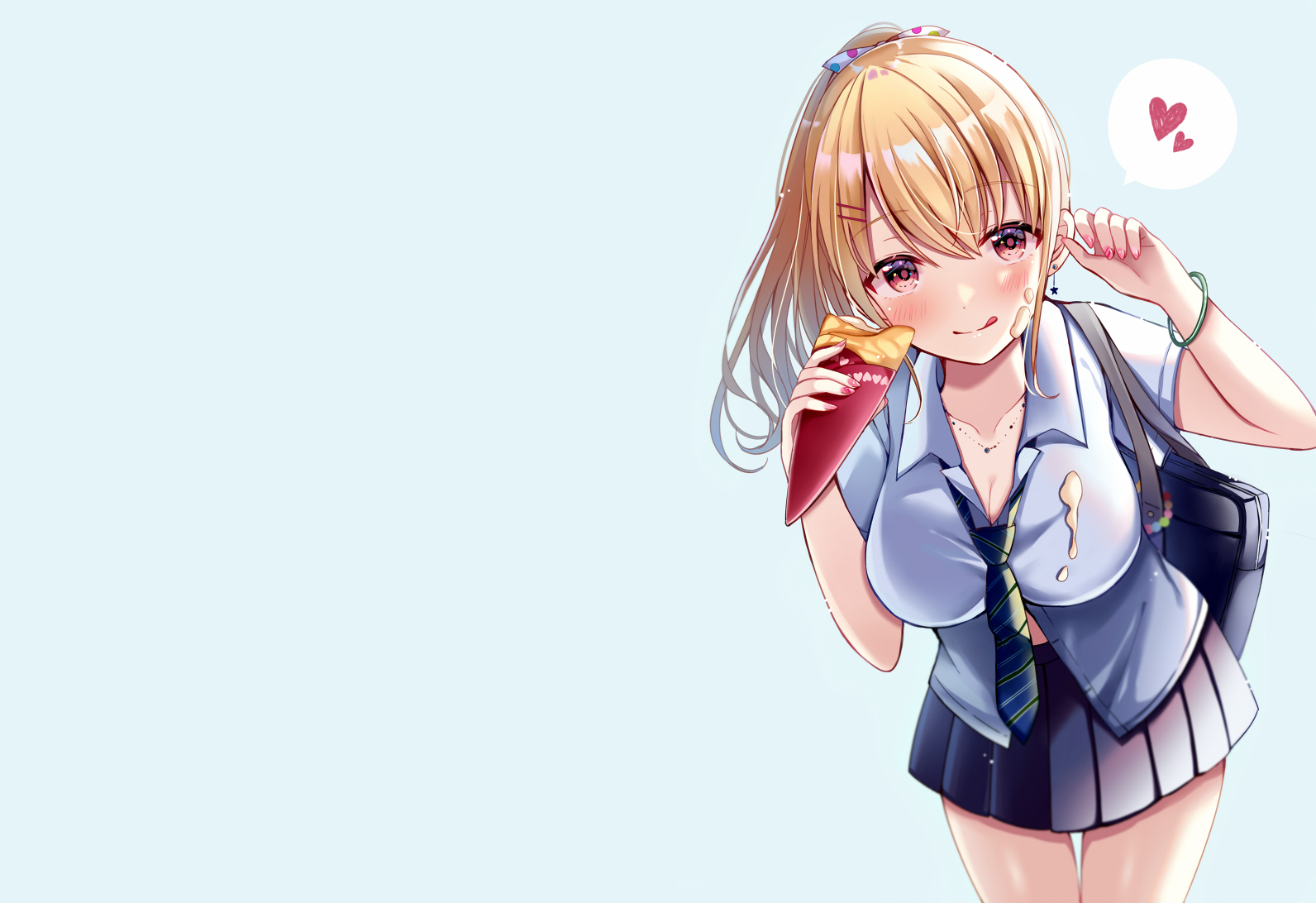 Anime girl in school uniform eating a crepe HD Wallpaper
