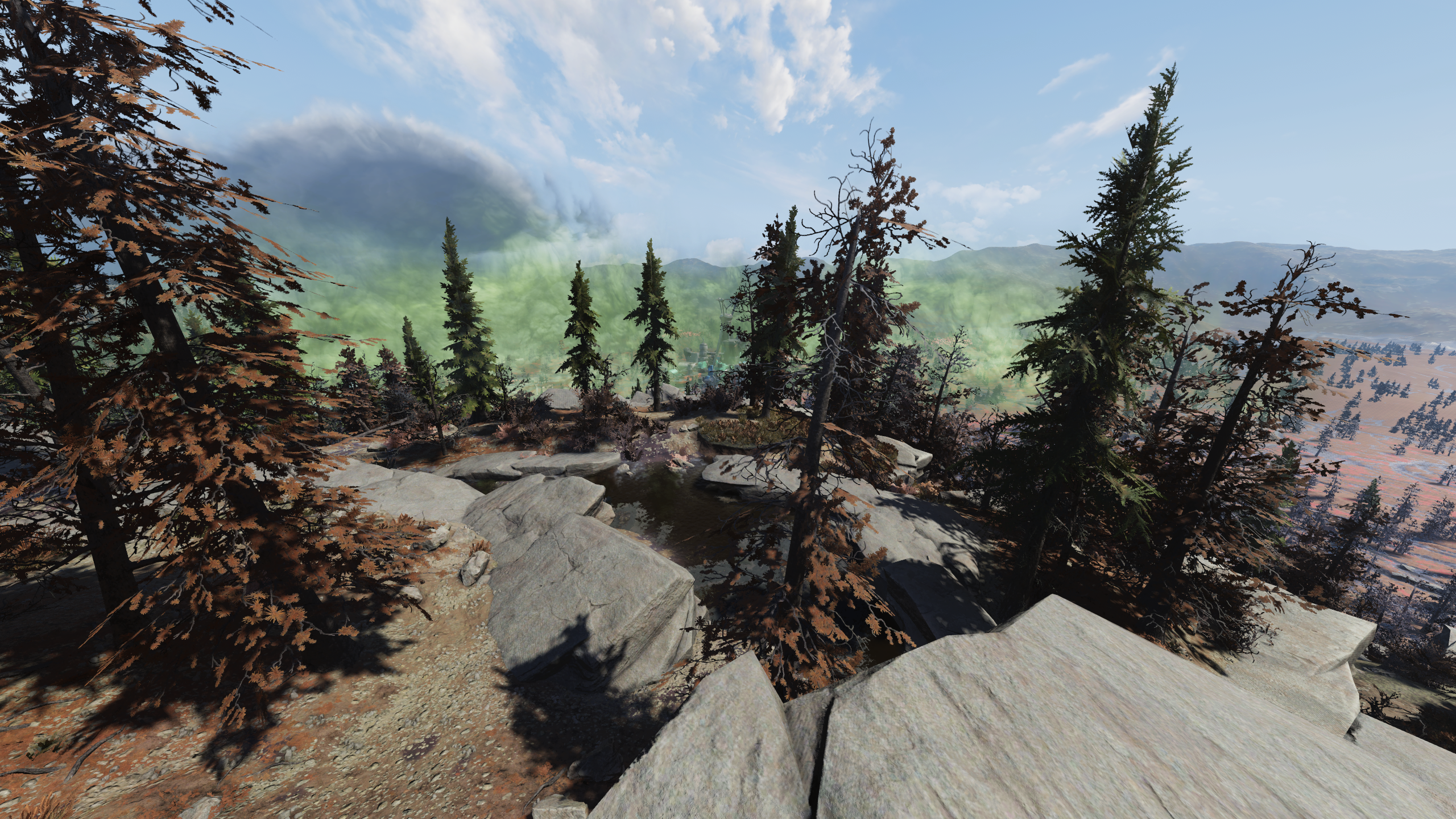 Fallout 76 landscape with trees and fog HD Wallpaper
